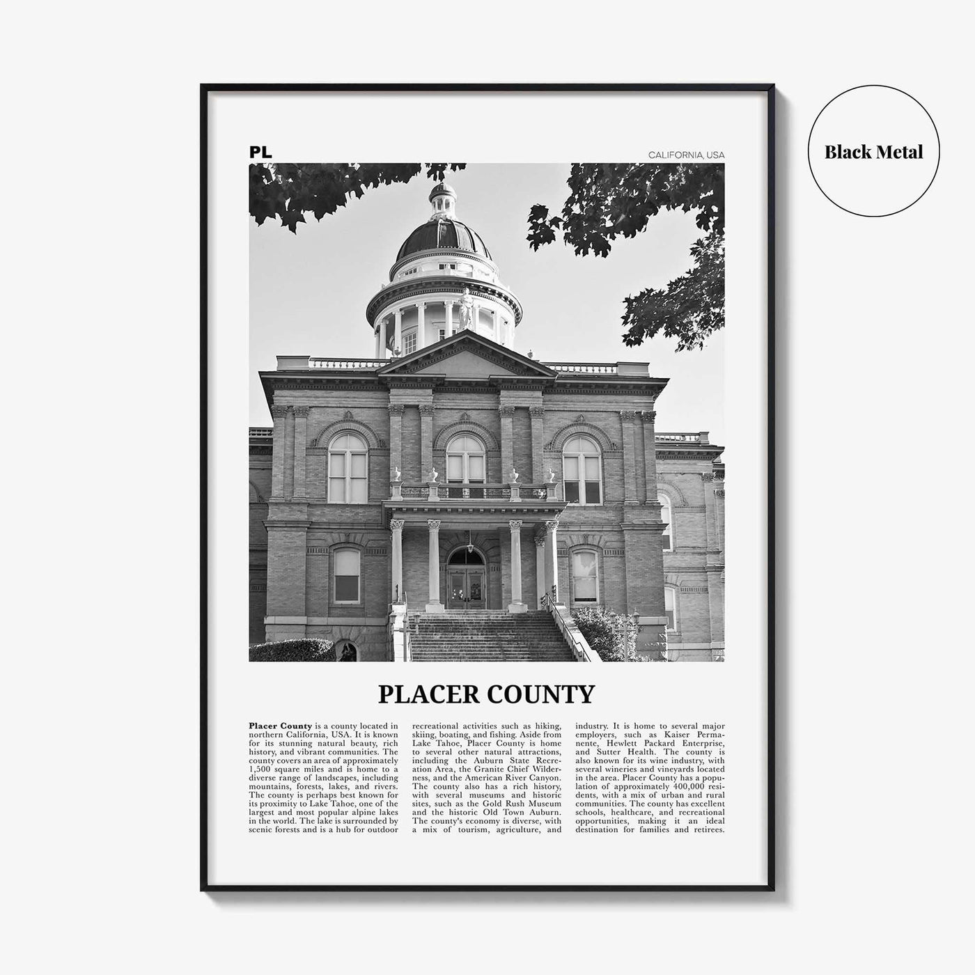 Placer County Print Black and White, Placer County Wall Art, Placer County Poster, Placer County Photo, Placer County Wall Décor, Placer Map