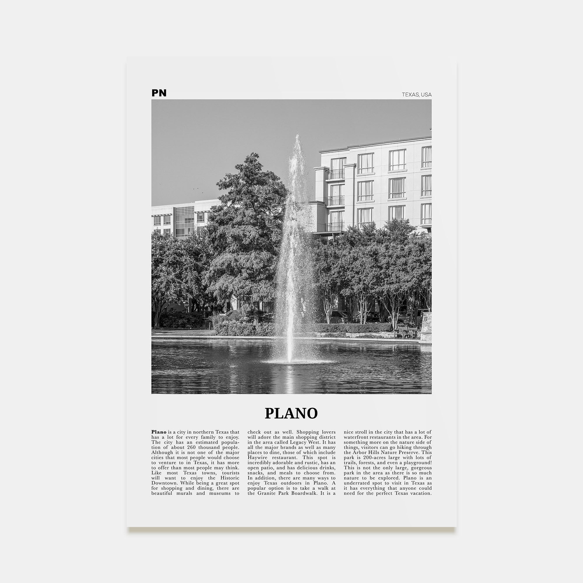 Plano Travel B&W Poster