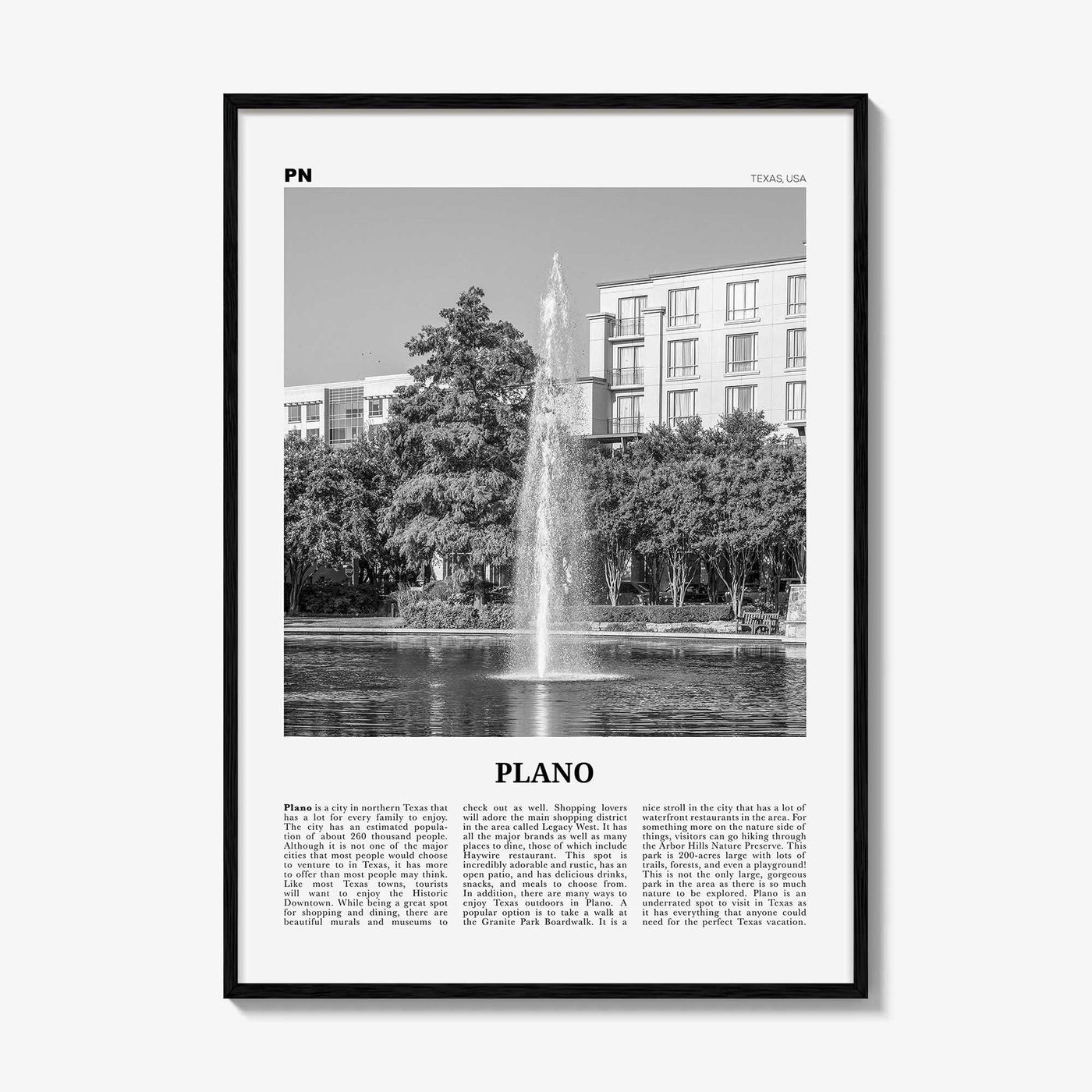 Plano Print Black and White, Plano Wall Art, Plano Poster, Plano Photo, Plano Wall Décor, Texas, USA, United States
