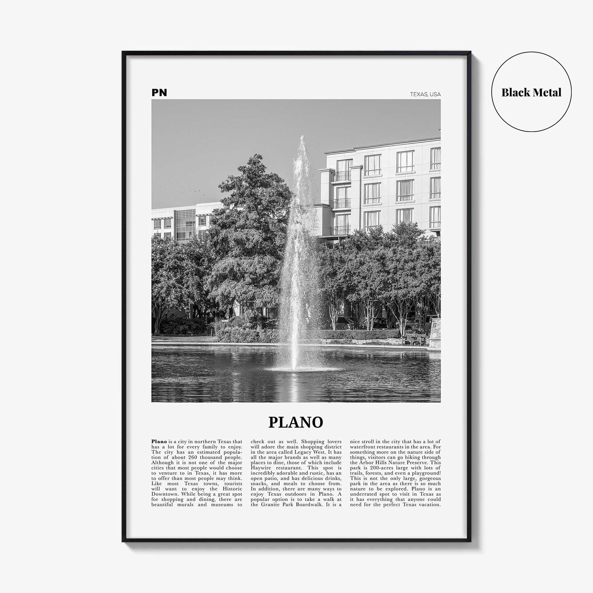 Plano Print Black and White, Plano Wall Art, Plano Poster, Plano Photo, Plano Wall Décor, Texas, USA, United States
