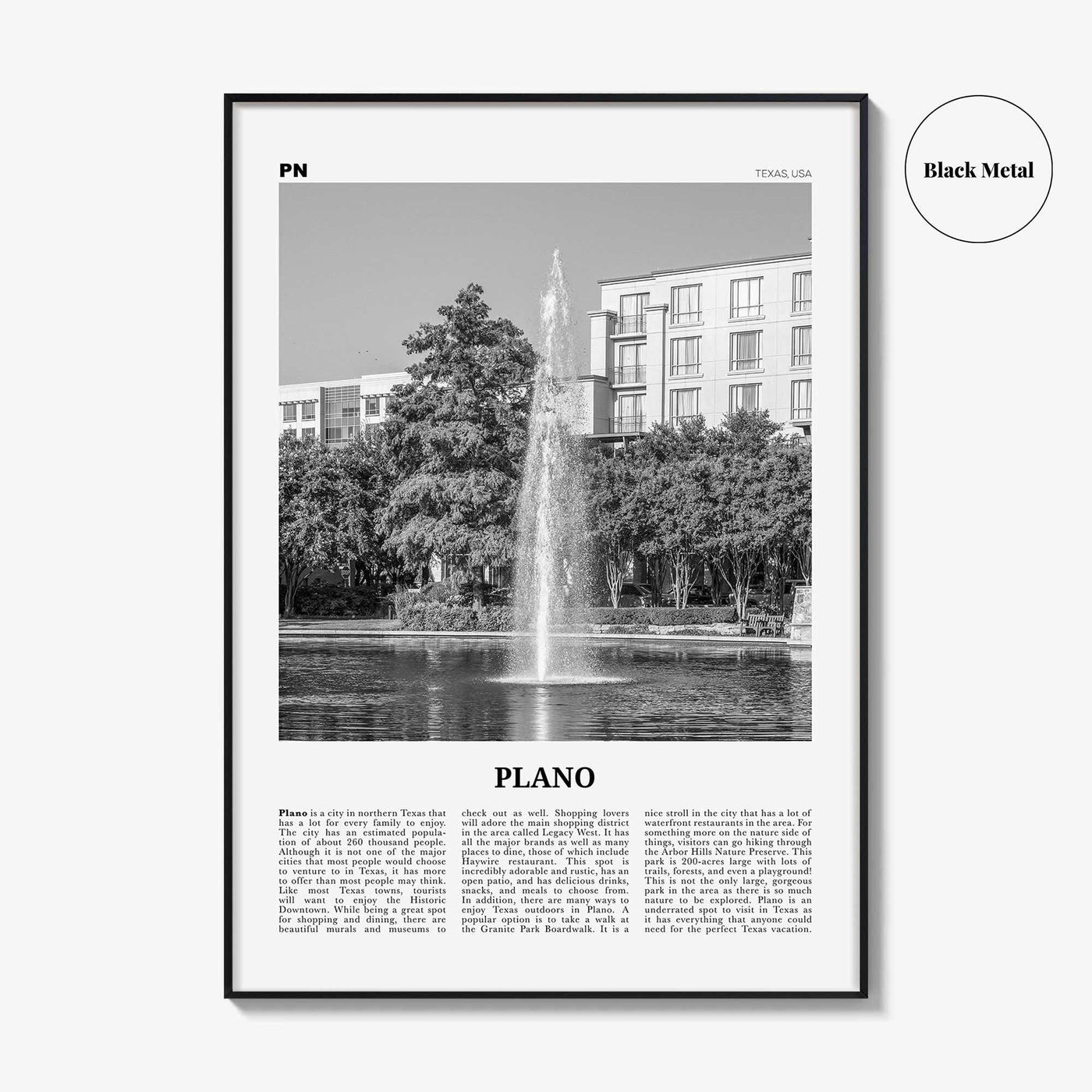 Plano Print Black and White, Plano Wall Art, Plano Poster, Plano Photo, Plano Wall Décor, Texas, USA, United States