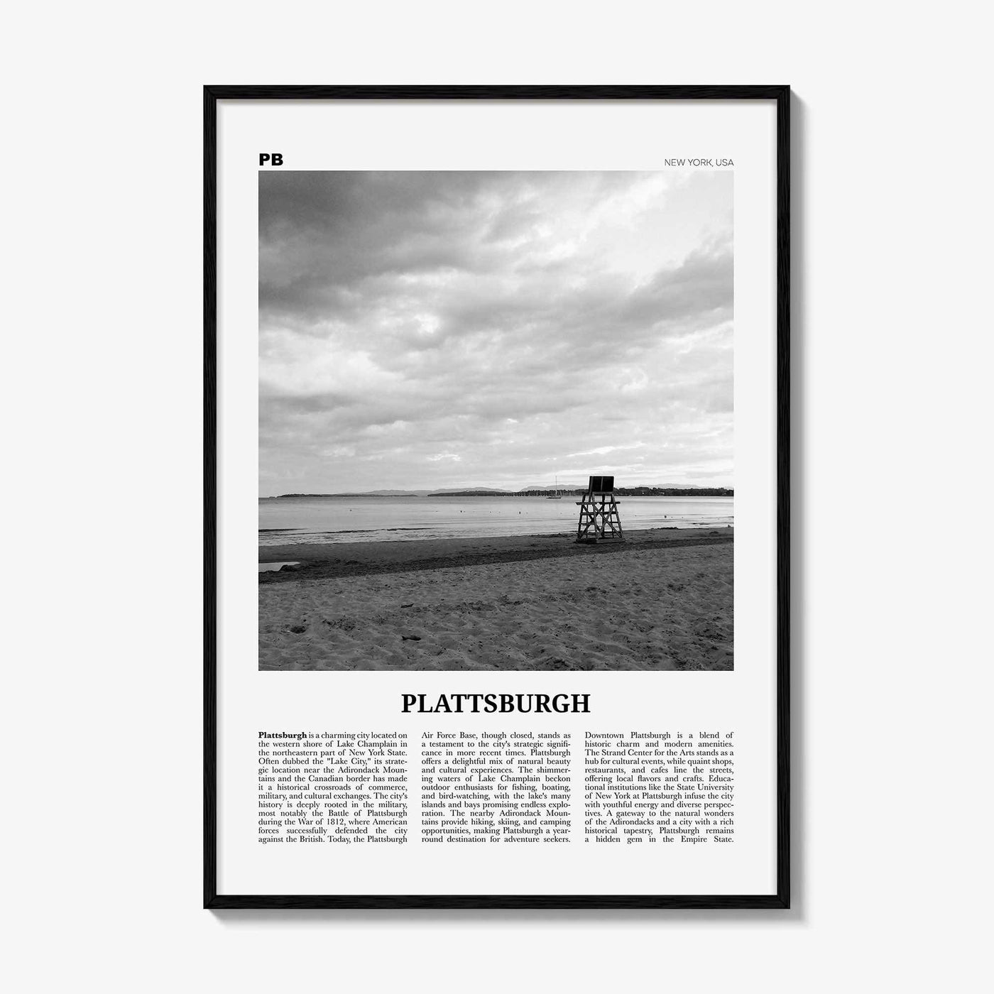 Plattsburgh Print Black and White, Plattsburgh Wall Art, Plattsburgh Poster, Plattsburgh Photo, Plattsburgh Wall Décor