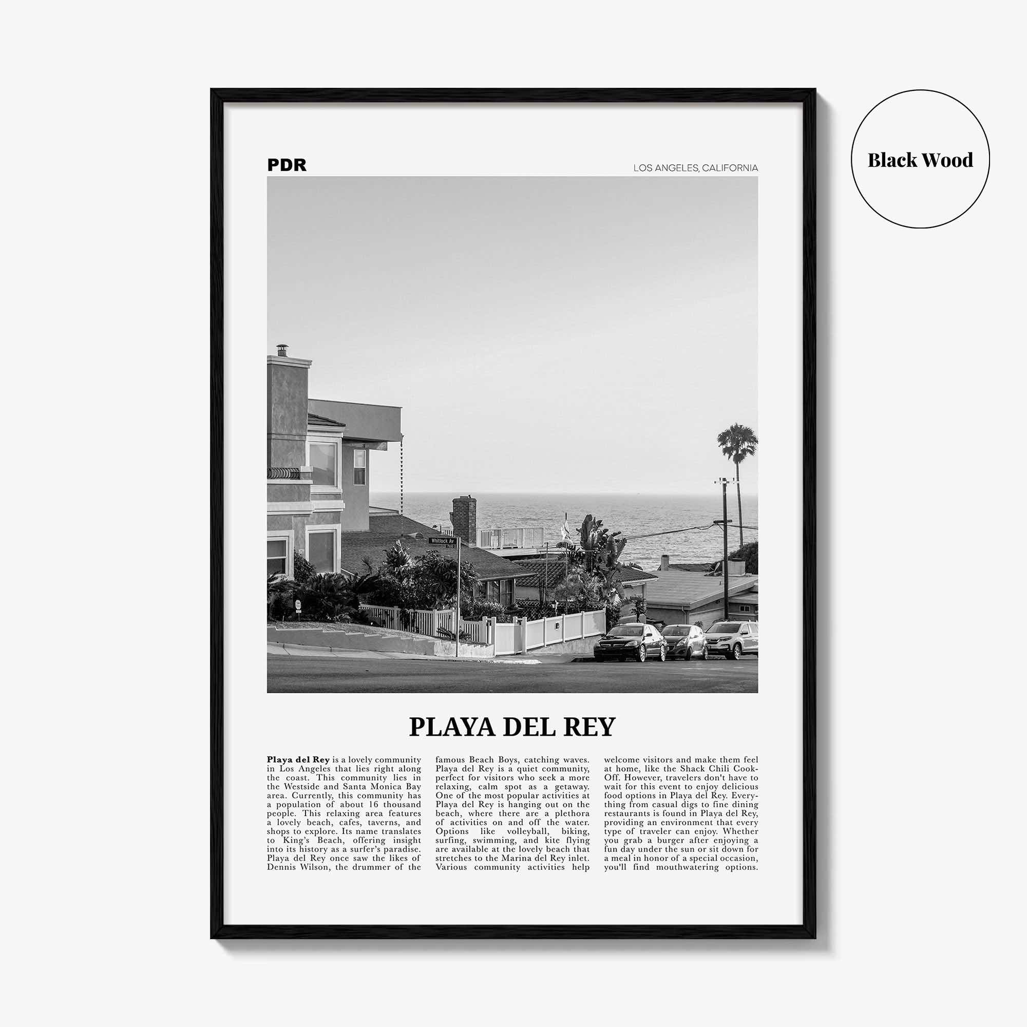 Playa del Rey Print Black and White, Playa del Rey Wall Art, Playa del Rey Poster, Los Angeles, California, USA, United States