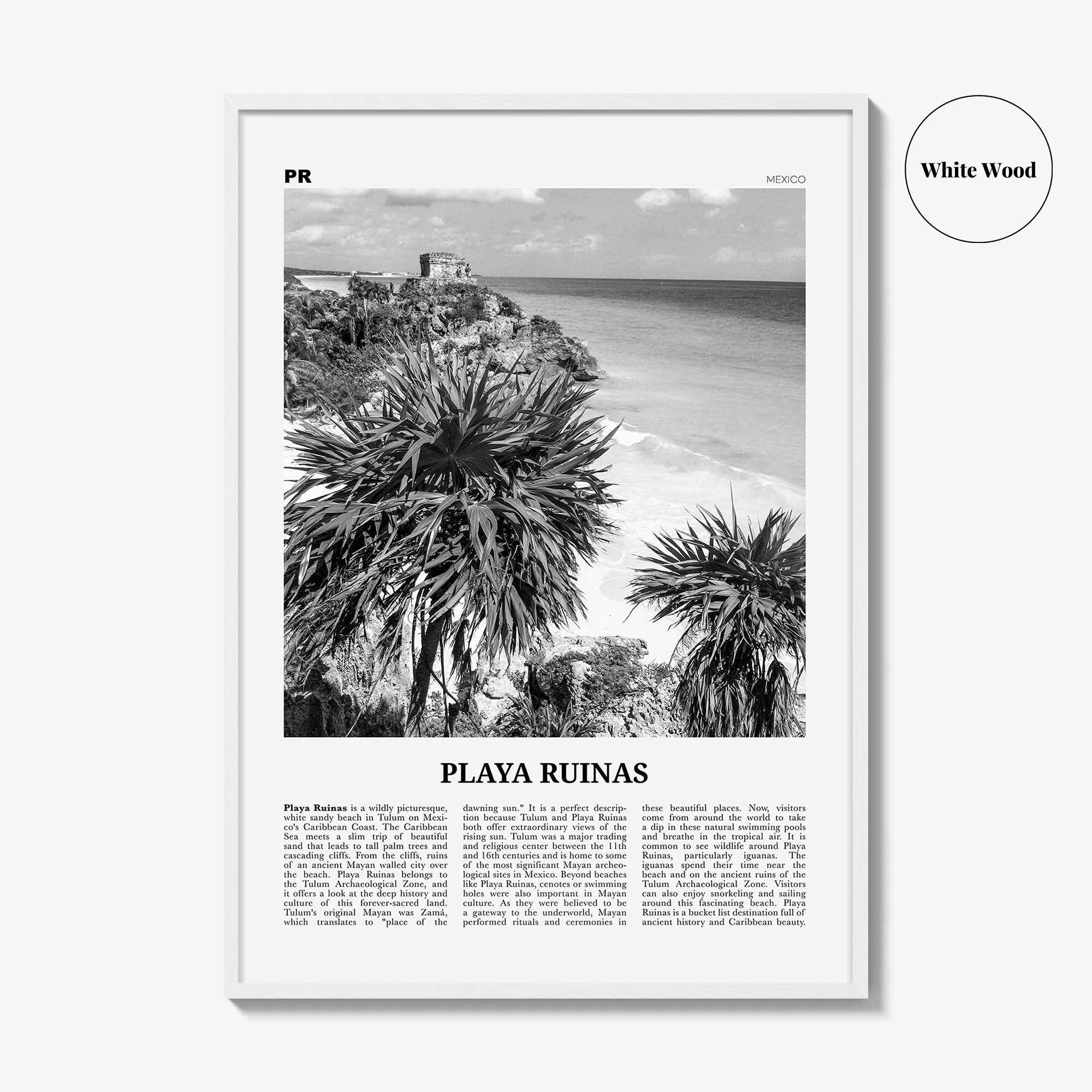 Playa Ruinas Print Black and White, Playa Ruinas Wall Art, Playa Ruinas Poster, Playa Ruinas Photo, Playa Ruinas Wall Décor, Mexico