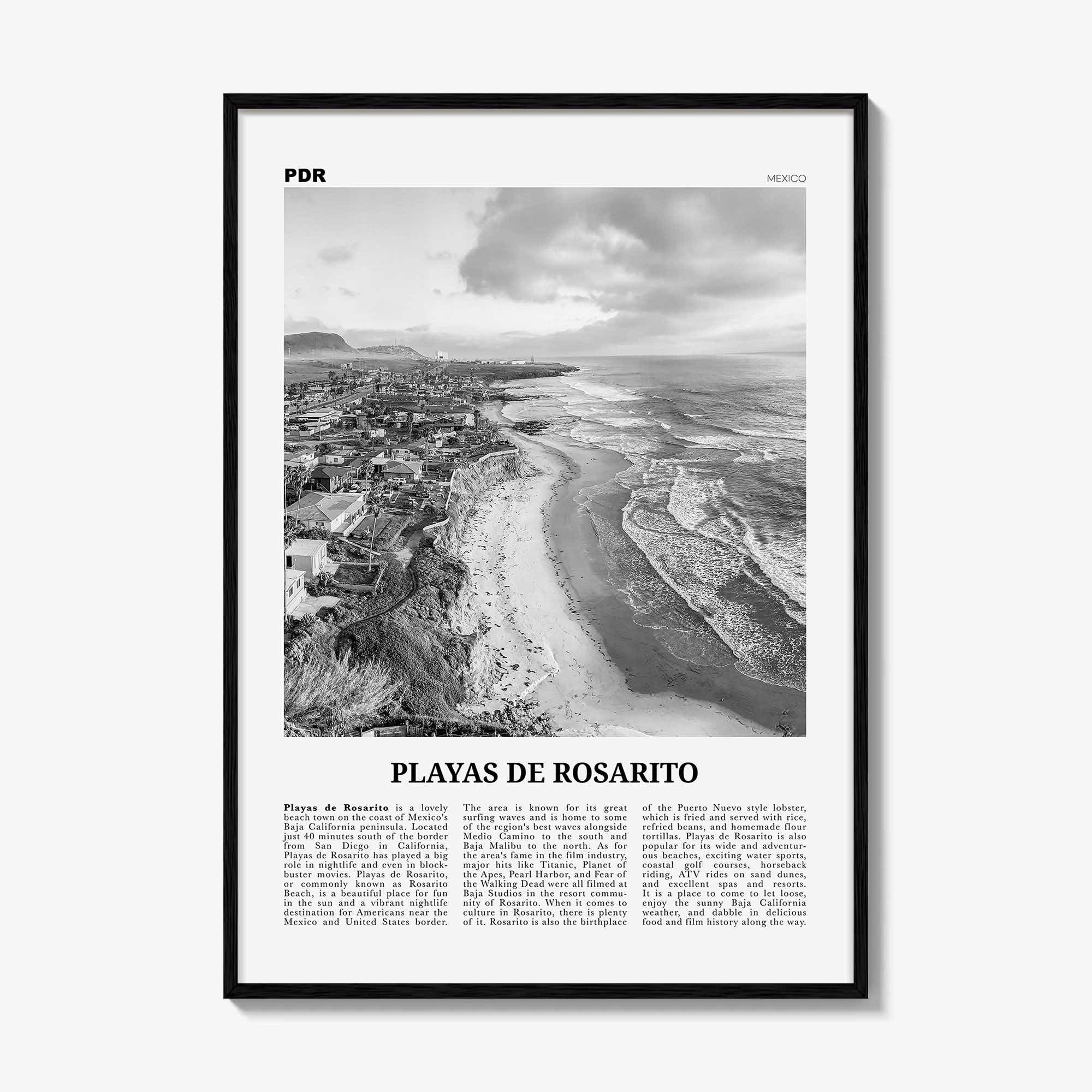 Playas de Rosarito Print Black and White, Playas de Rosarito Wall Art, Playas de Rosarito Poster, Playas de Rosarito Photo, Mexico