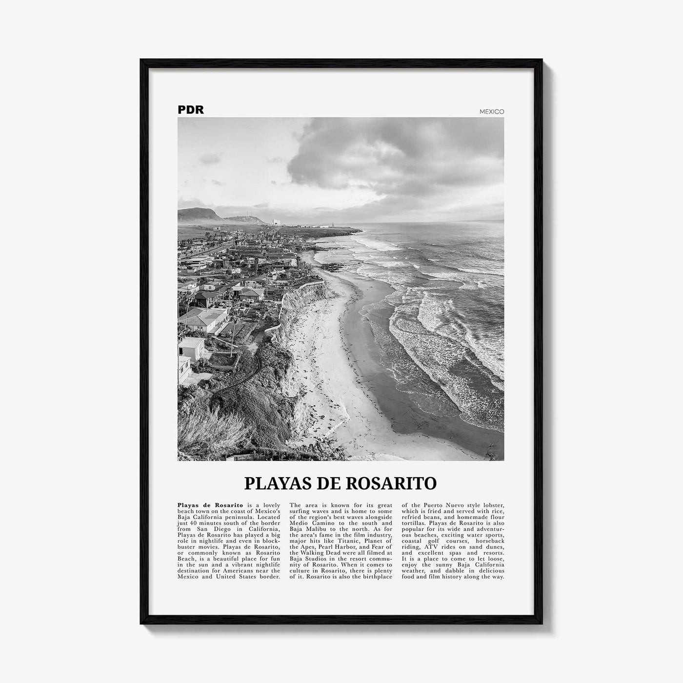 Playas de Rosarito Print Black and White, Playas de Rosarito Wall Art, Playas de Rosarito Poster, Playas de Rosarito Photo, Mexico