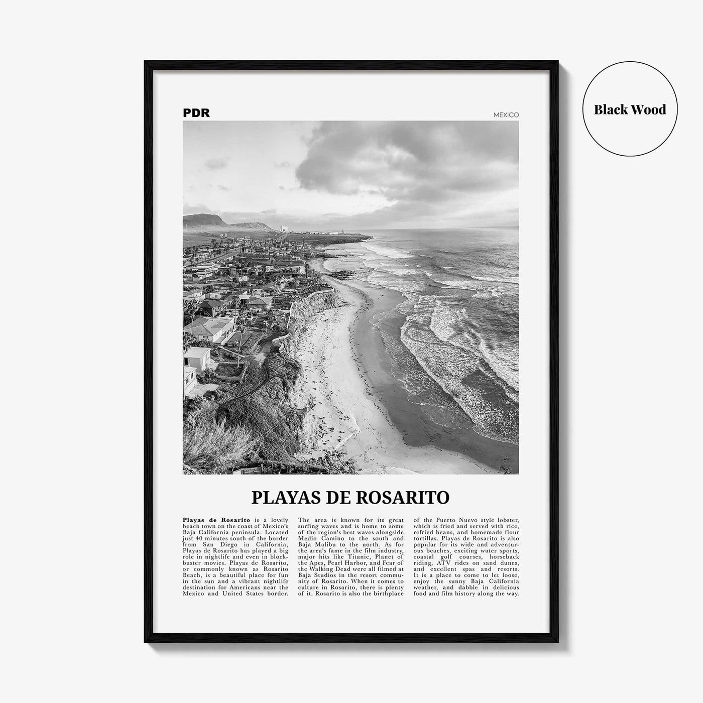 Playas de Rosarito Print Black and White, Playas de Rosarito Wall Art, Playas de Rosarito Poster, Playas de Rosarito Photo, Mexico