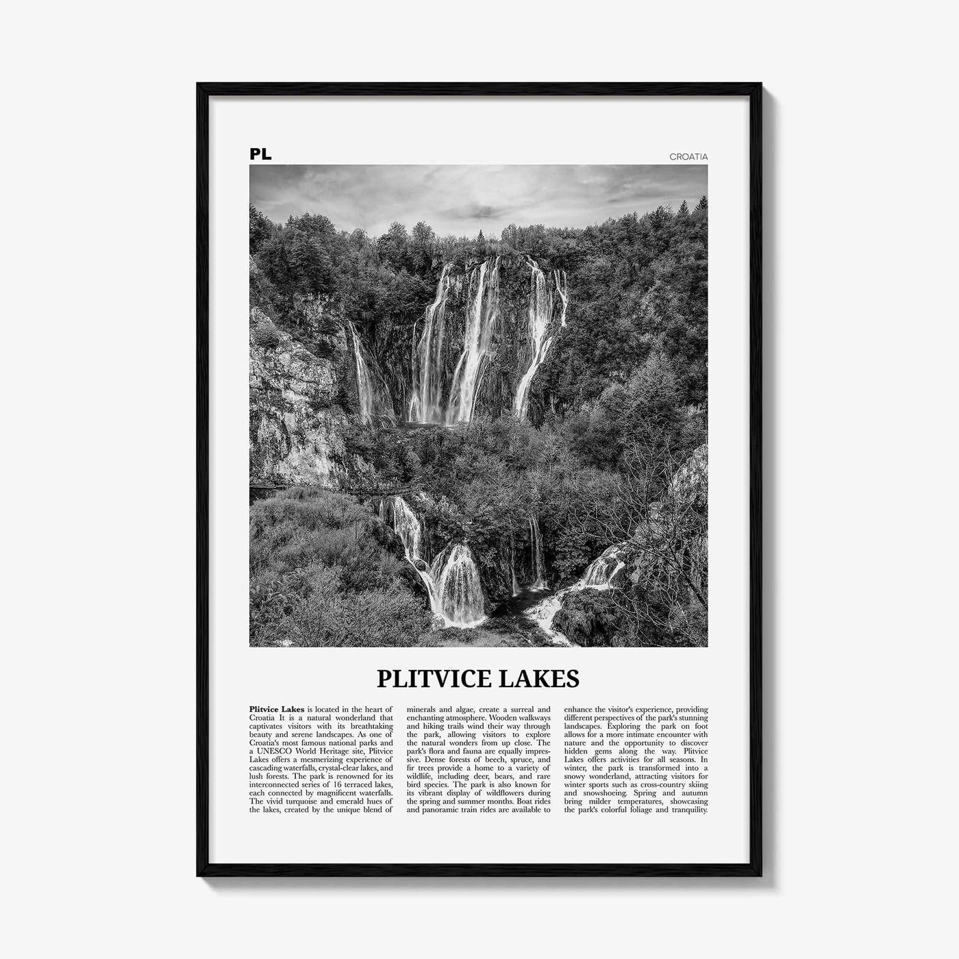 Plitvice Lakes Print Black and White, Plitvice Lakes Wall Art, Plitvice Lakes Poster, Plitvice Lakes Photo, Plitvice Lakes Décor, Croatia