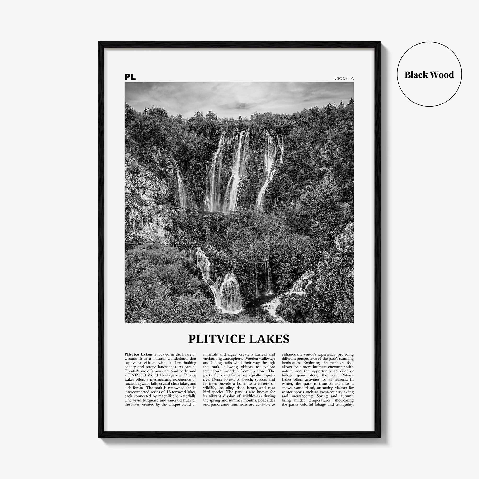 Plitvice Lakes Print Black and White, Plitvice Lakes Wall Art, Plitvice Lakes Poster, Plitvice Lakes Photo, Plitvice Lakes Décor, Croatia