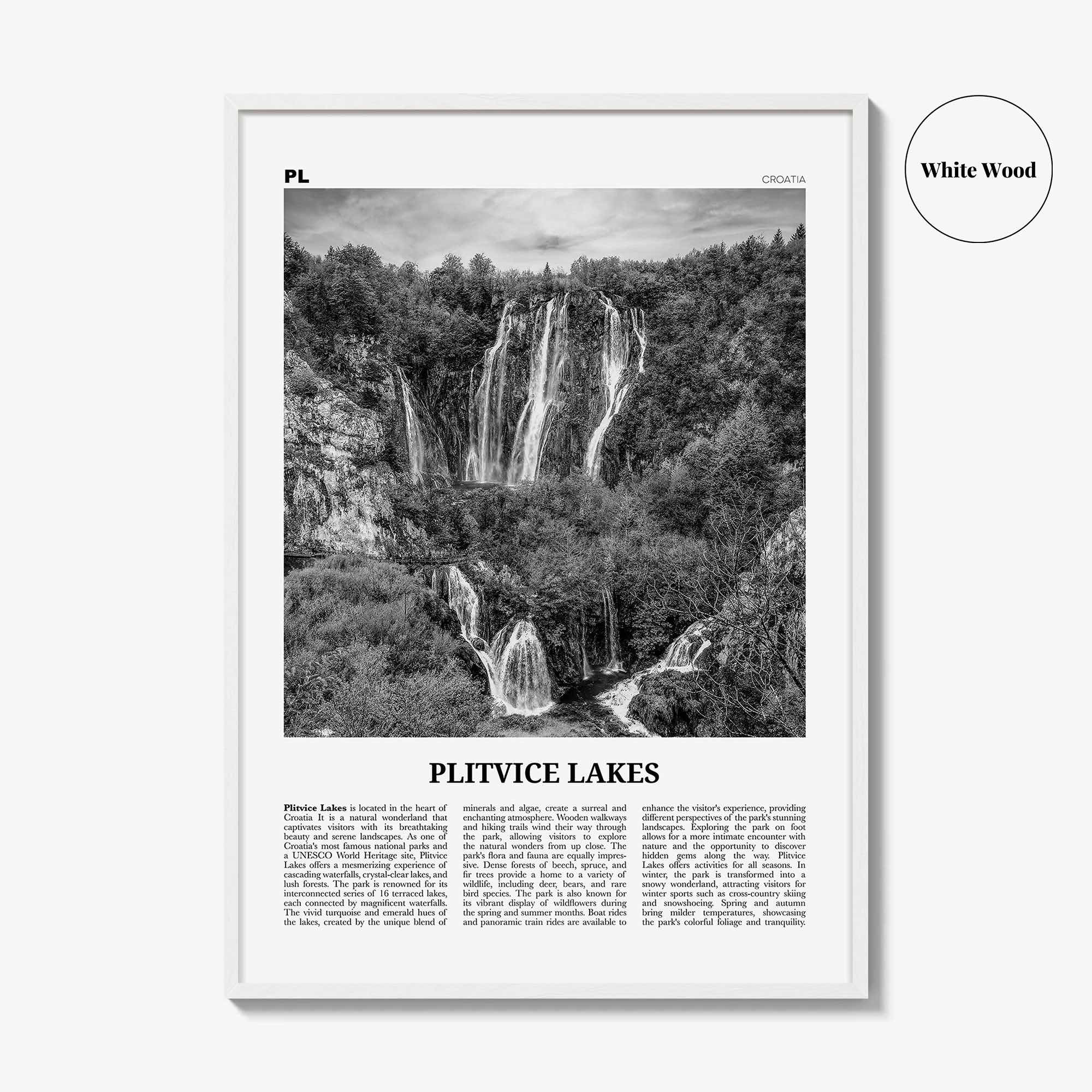 Plitvice Lakes Print Black and White, Plitvice Lakes Wall Art, Plitvice Lakes Poster, Plitvice Lakes Photo, Plitvice Lakes Décor, Croatia