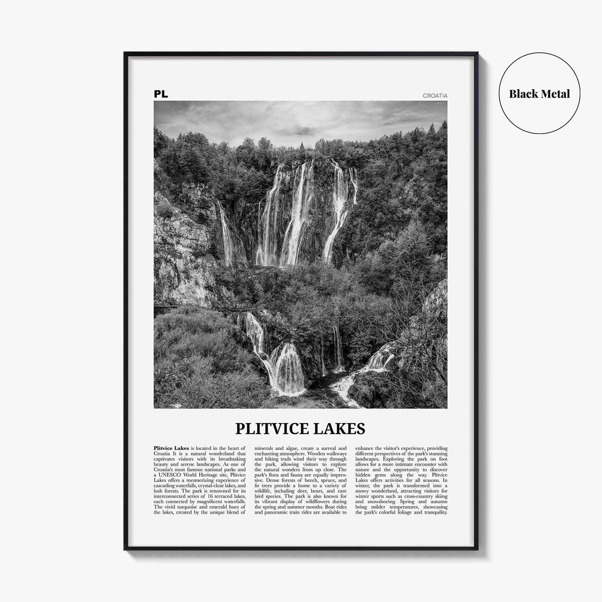 Plitvice Lakes Print Black and White, Plitvice Lakes Wall Art, Plitvice Lakes Poster, Plitvice Lakes Photo, Plitvice Lakes Décor, Croatia
