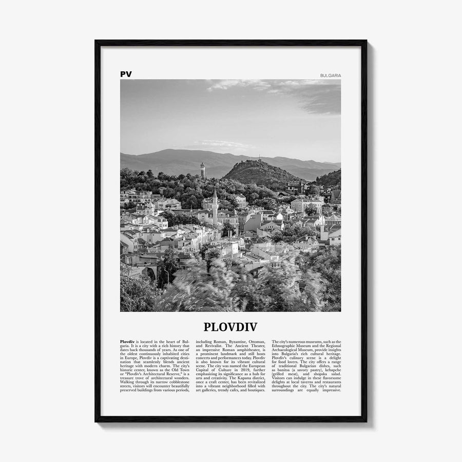 Plovdiv Print Black and White, Plovdiv Wall Art, Plovdiv Poster, Plovdiv Photo, Plovdiv Wall Décor, Plovdiv Map, Bulgaria