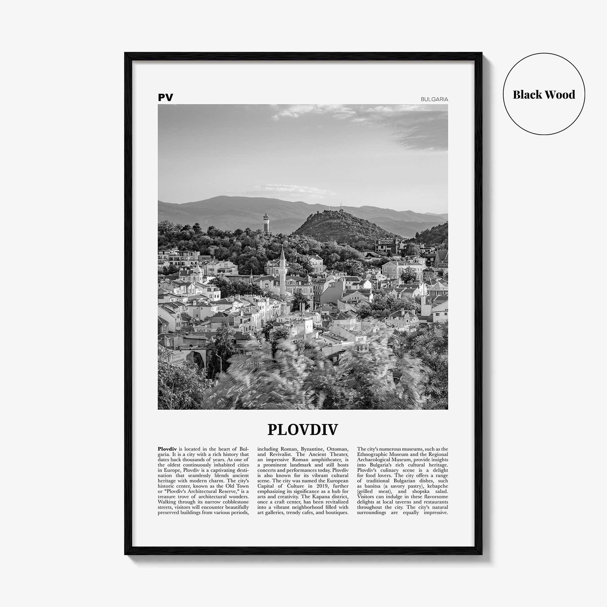 Plovdiv Print Black and White, Plovdiv Wall Art, Plovdiv Poster, Plovdiv Photo, Plovdiv Wall Décor, Plovdiv Map, Bulgaria