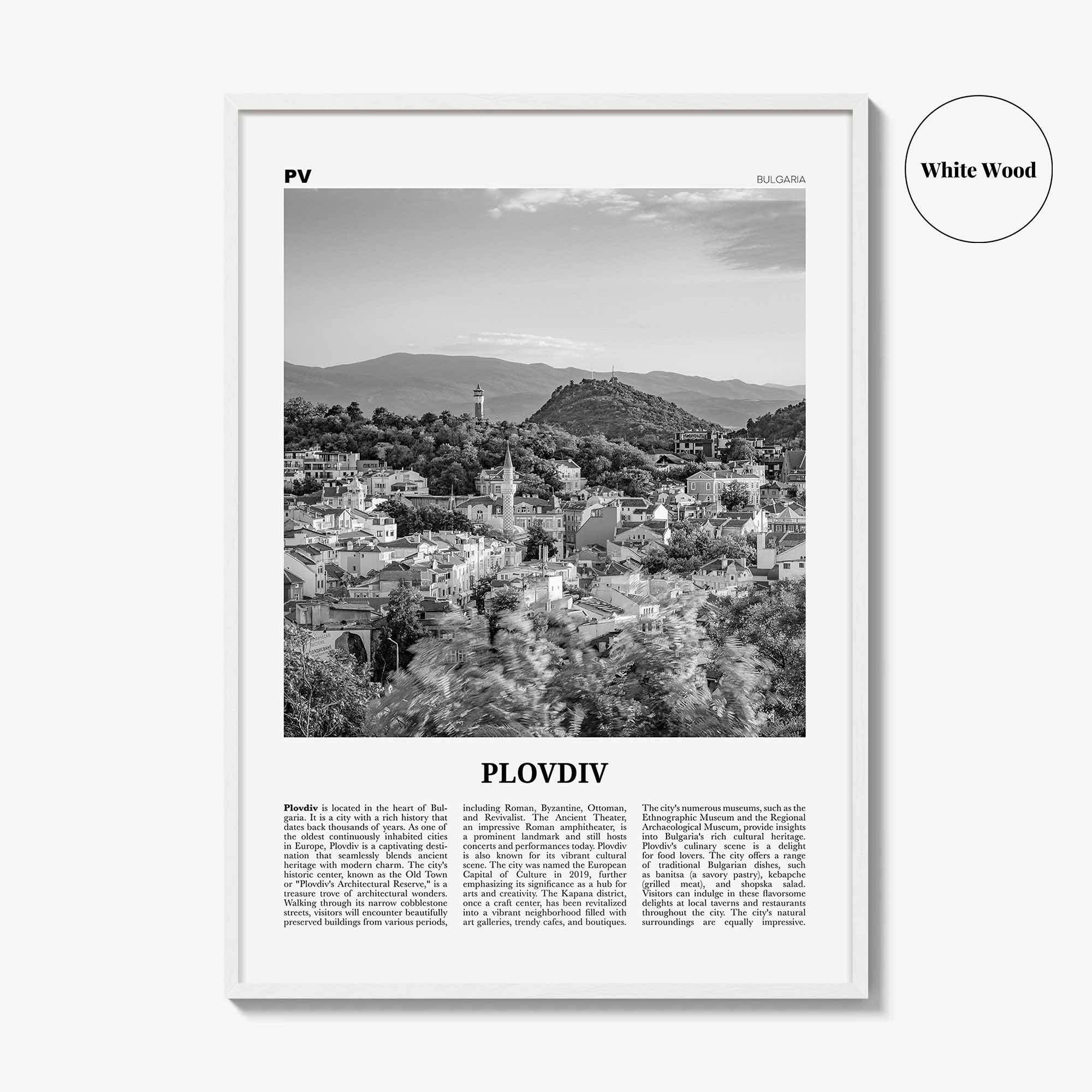 Plovdiv Print Black and White, Plovdiv Wall Art, Plovdiv Poster, Plovdiv Photo, Plovdiv Wall Décor, Plovdiv Map, Bulgaria