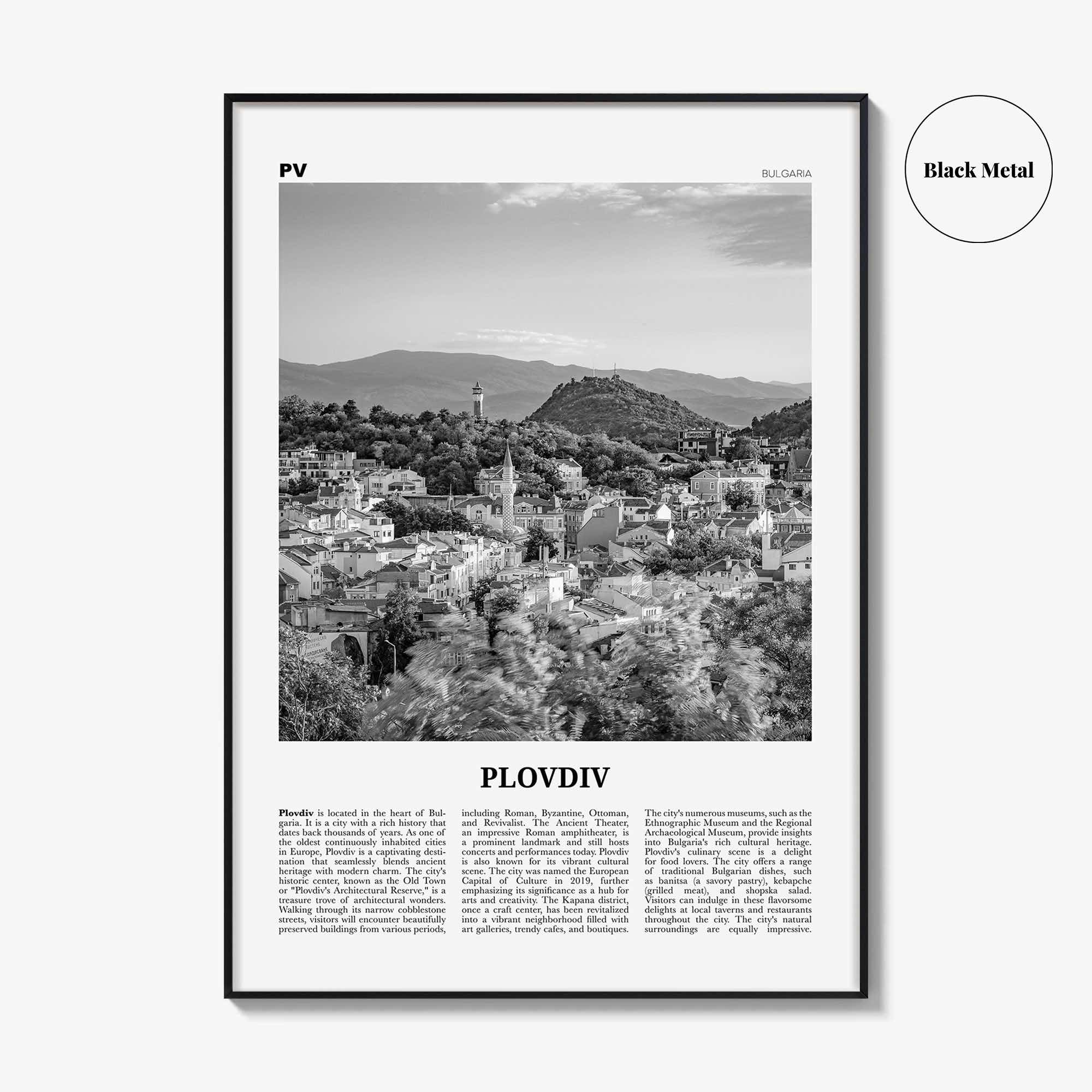 Plovdiv Print Black and White, Plovdiv Wall Art, Plovdiv Poster, Plovdiv Photo, Plovdiv Wall Décor, Plovdiv Map, Bulgaria