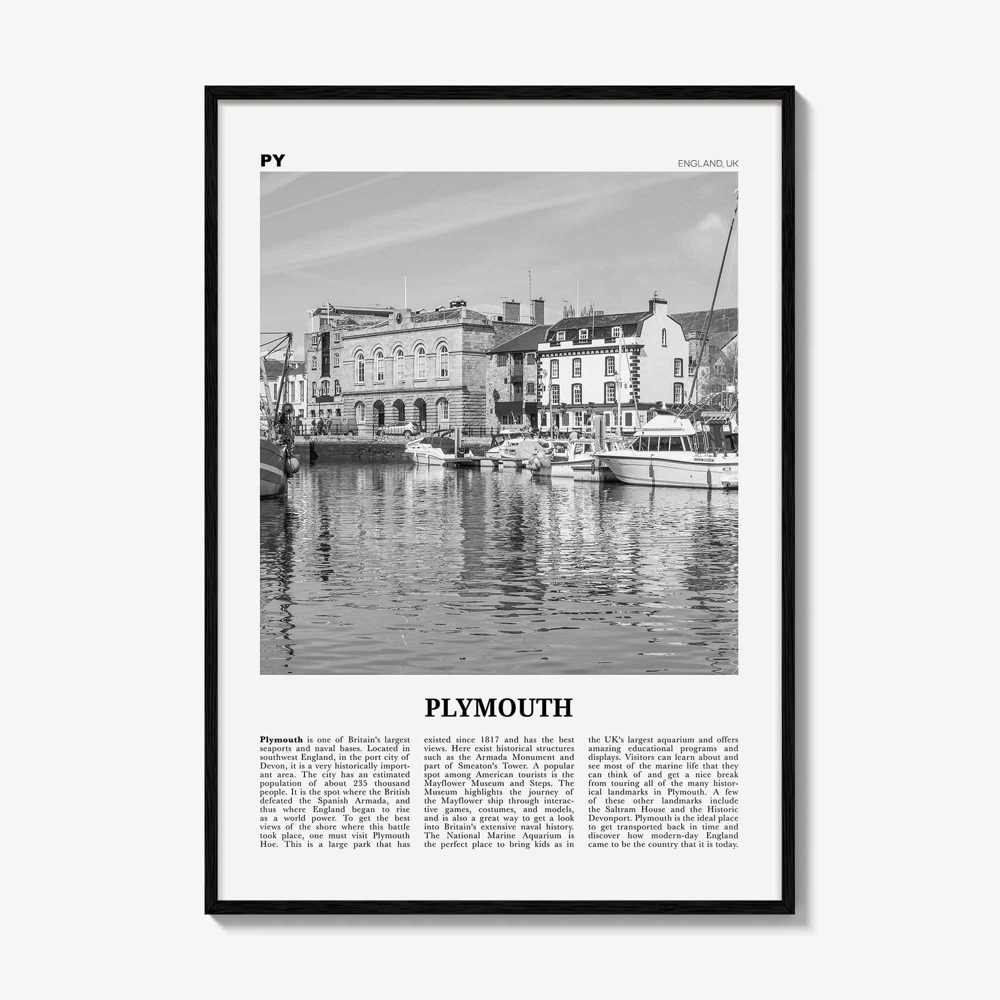 Plymouth Print Black and White, Plymouth Wall Art, Plymouth Poster, Plymouth Photo, Plymouth Wall Décor, England, UK, United Kingdom
