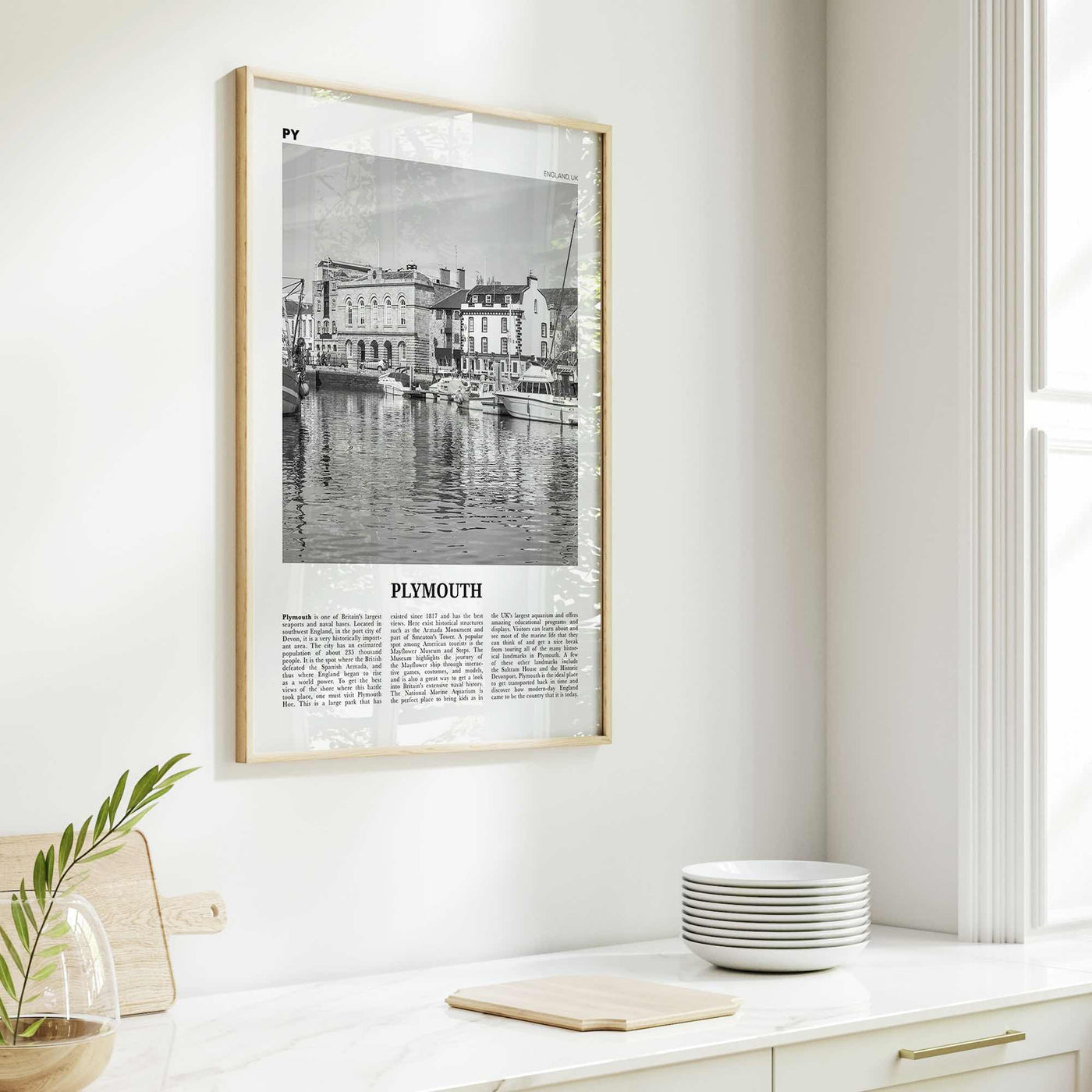 Plymouth Print Black and White, Plymouth Wall Art, Plymouth Poster, Plymouth Photo, Plymouth Wall Décor, England, UK, United Kingdom