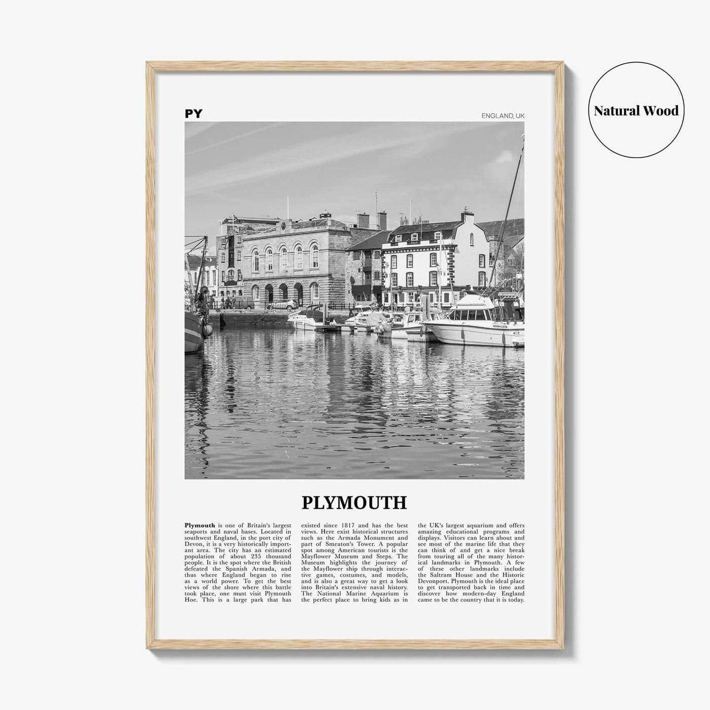 Plymouth Print Black and White, Plymouth Wall Art, Plymouth Poster, Plymouth Photo, Plymouth Wall Décor, England, UK, United Kingdom