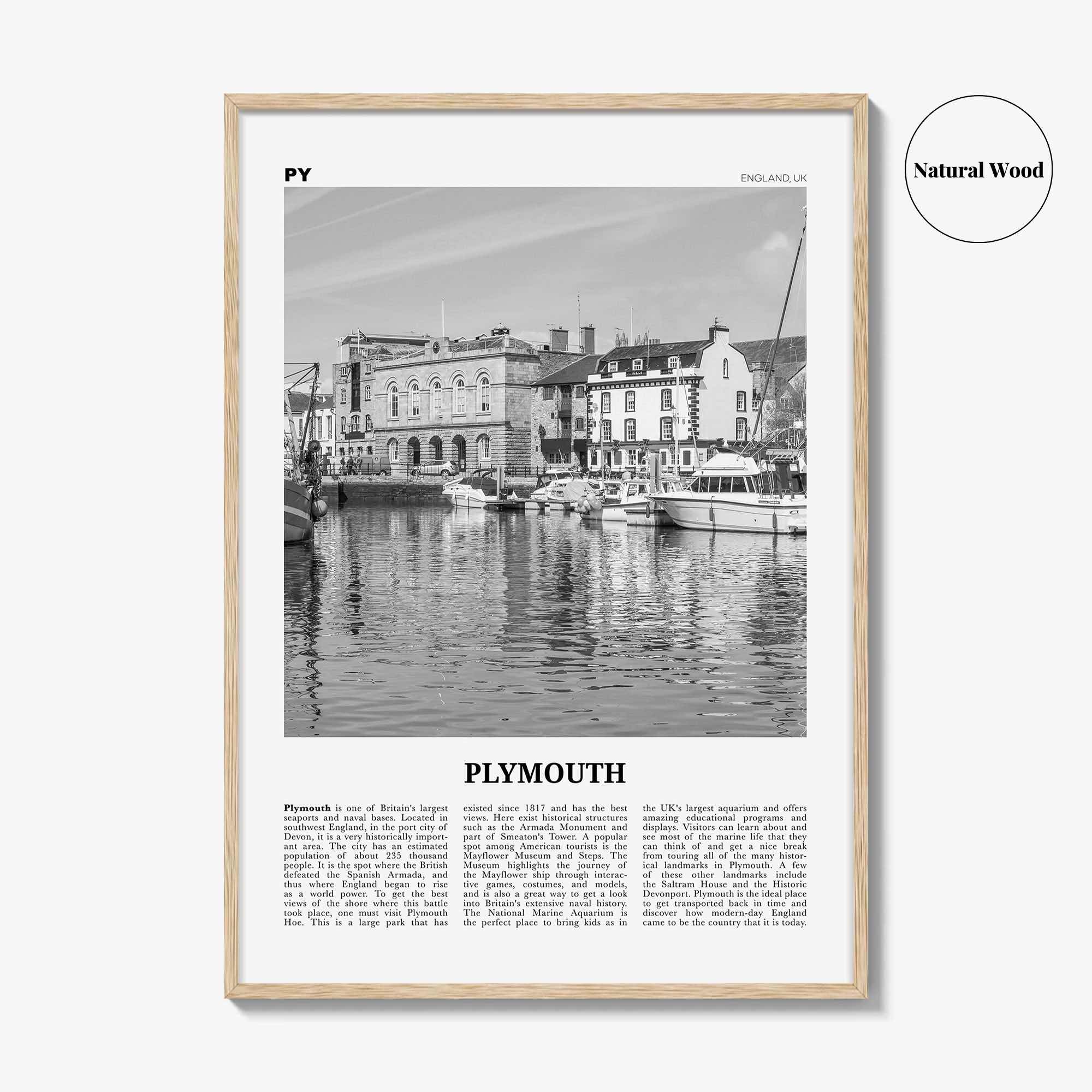 Plymouth Print Black and White, Plymouth Wall Art, Plymouth Poster, Plymouth Photo, Plymouth Wall Décor, England, UK, United Kingdom