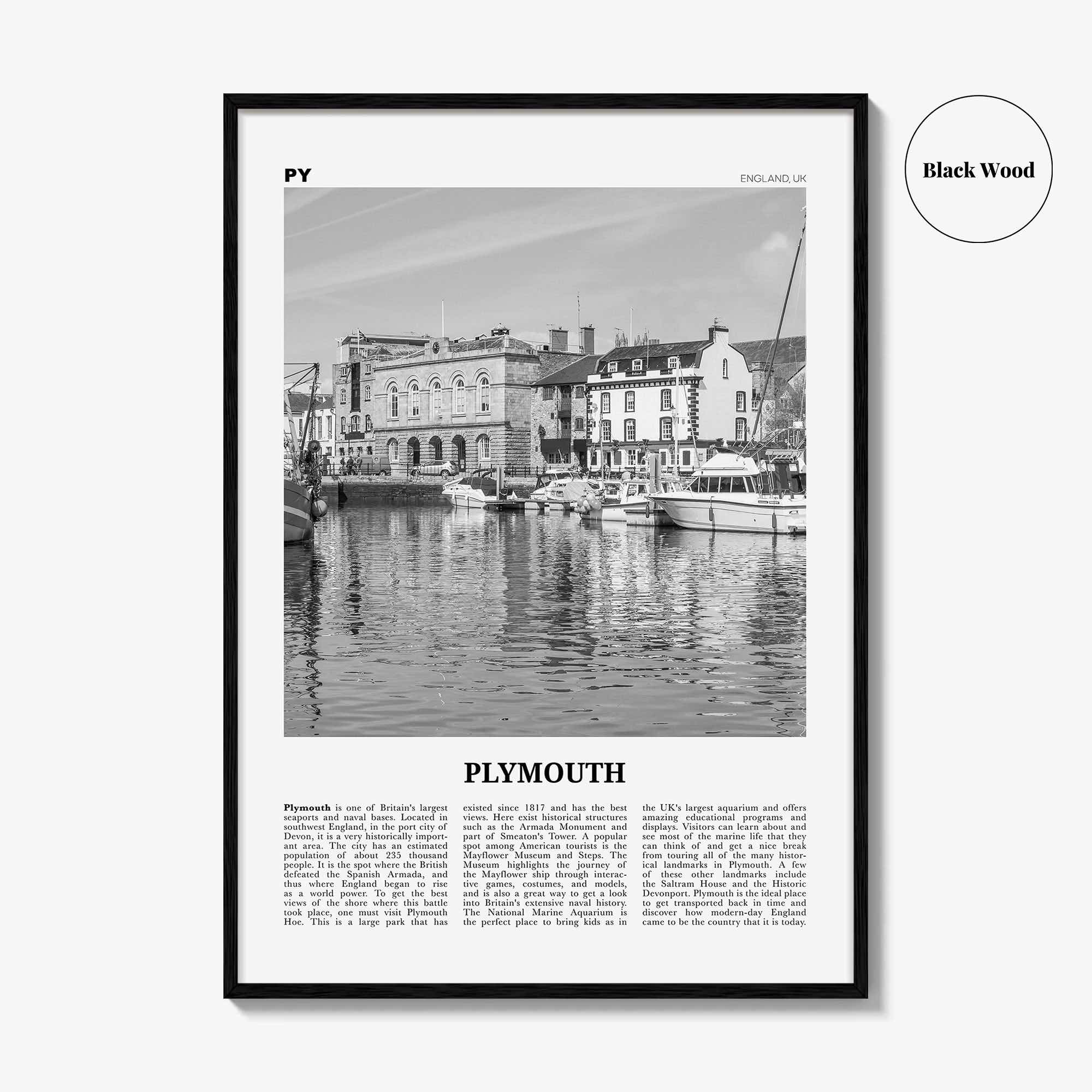 Plymouth Print Black and White, Plymouth Wall Art, Plymouth Poster, Plymouth Photo, Plymouth Wall Décor, England, UK, United Kingdom