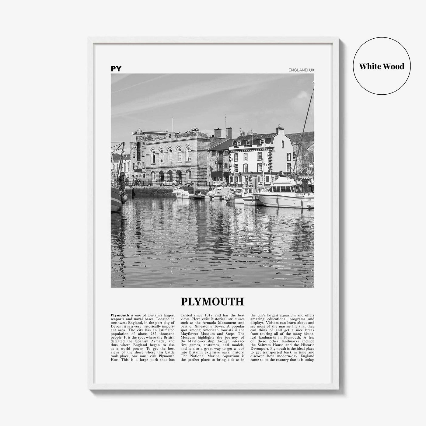 Plymouth Print Black and White, Plymouth Wall Art, Plymouth Poster, Plymouth Photo, Plymouth Wall Décor, England, UK, United Kingdom