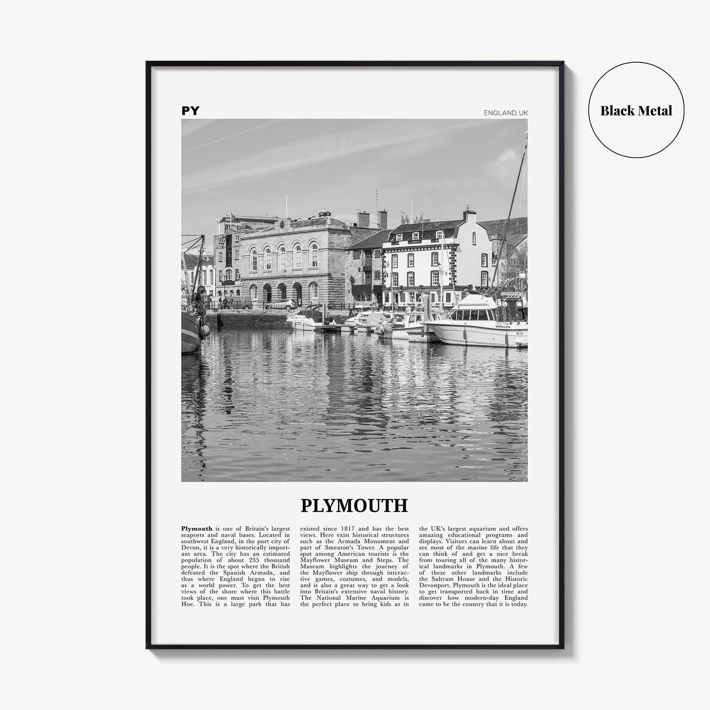 Plymouth Print Black and White, Plymouth Wall Art, Plymouth Poster, Plymouth Photo, Plymouth Wall Décor, England, UK, United Kingdom