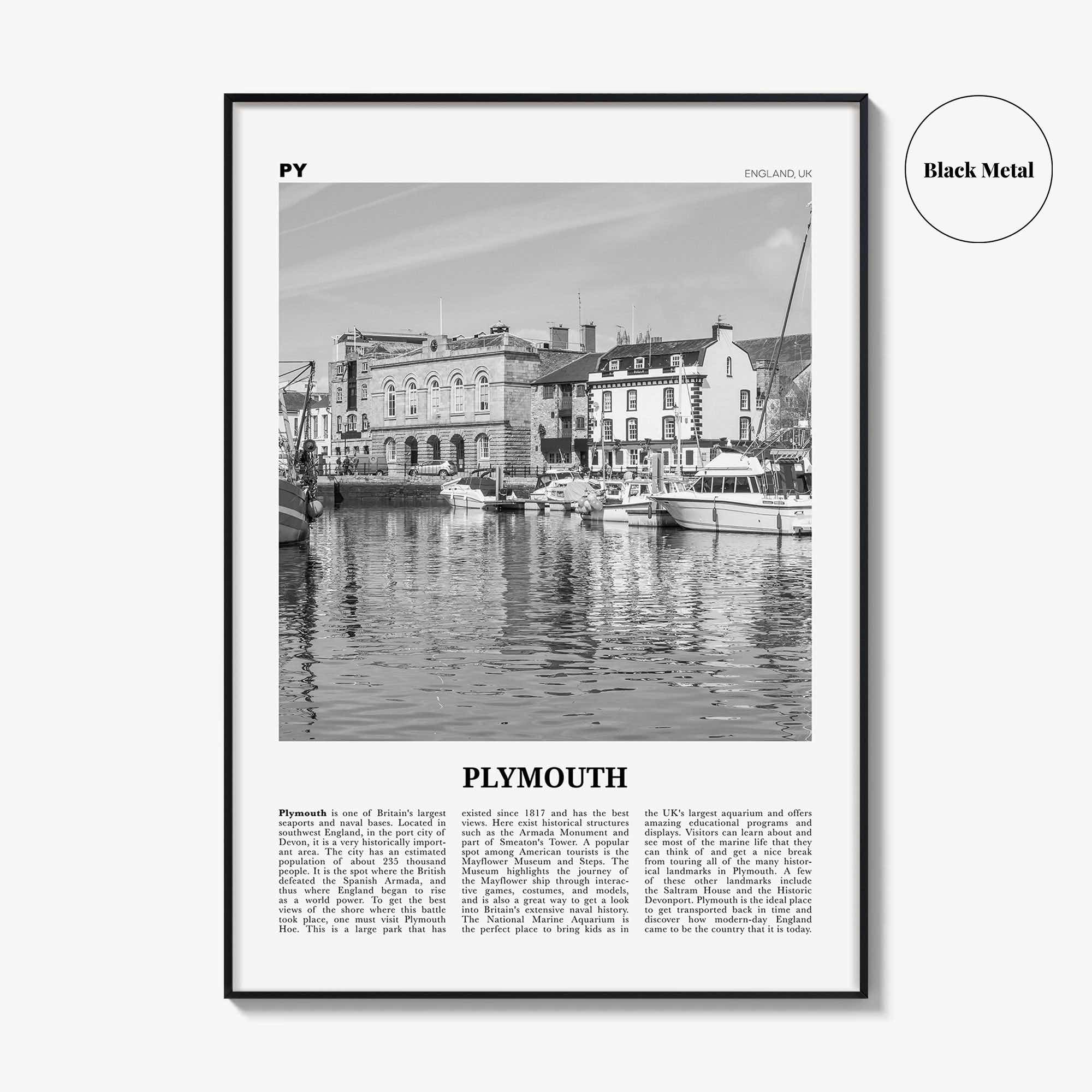 Plymouth Print Black and White, Plymouth Wall Art, Plymouth Poster, Plymouth Photo, Plymouth Wall Décor, England, UK, United Kingdom