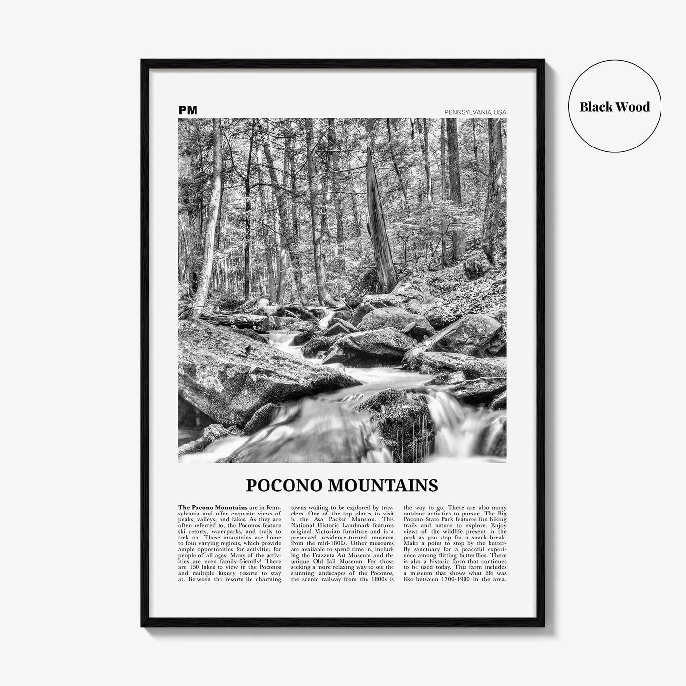 Pocono Mountains Print Black and White, Pocono Mountains  Wall Art, Pocono Mountains Poster,  Pocono Mountains Photo, Pennsylvania, USA