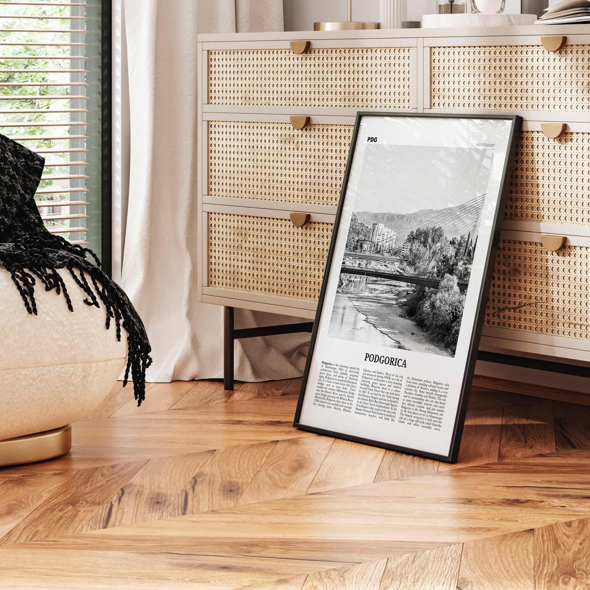 Podgorica Print Black and White, Podgorica Wall Art, Podgorica Poster, Podgorica Photo, Podgorica Wall Décor, Podgorica Map, Montenegro