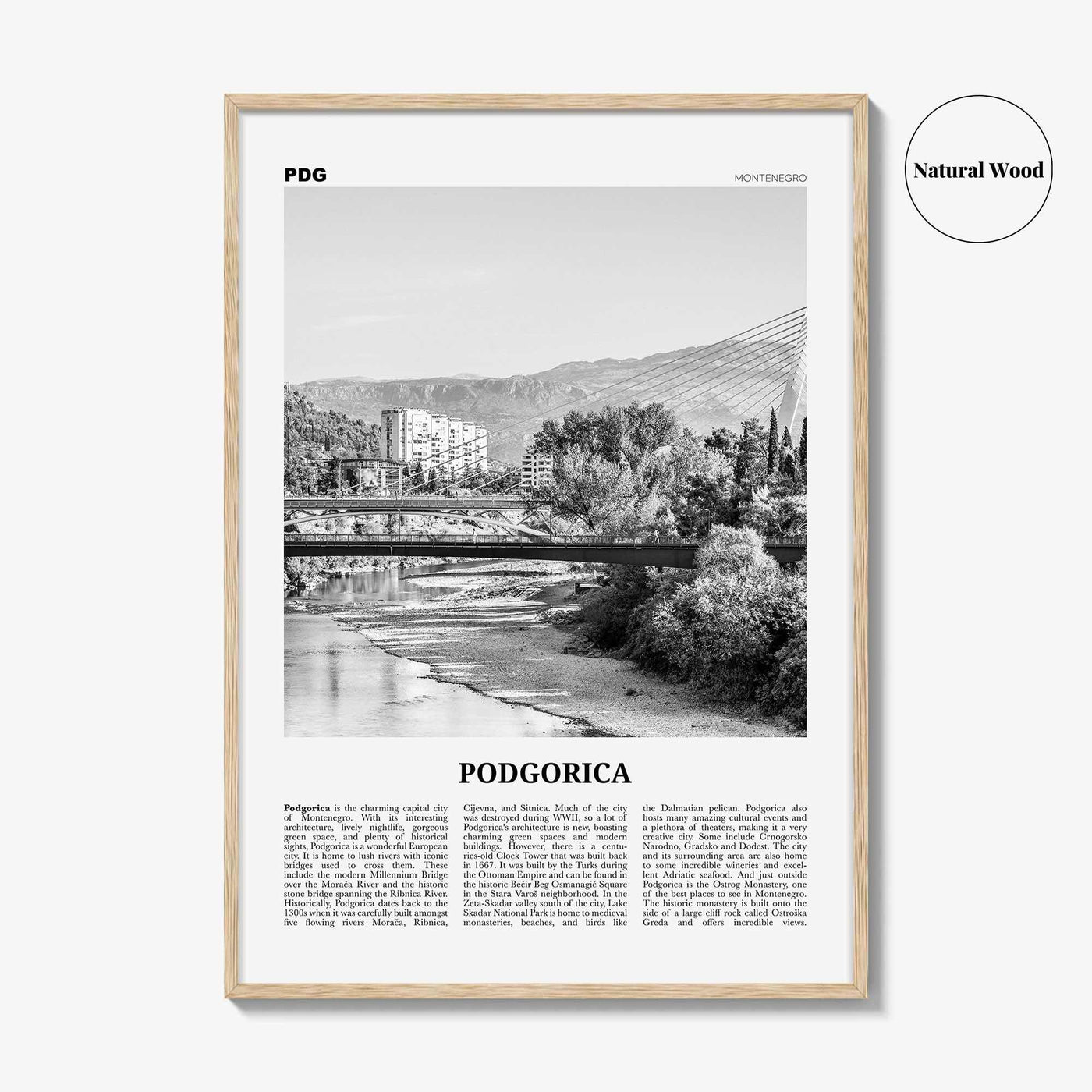 Podgorica Print Black and White, Podgorica Wall Art, Podgorica Poster, Podgorica Photo, Podgorica Wall Décor, Podgorica Map, Montenegro