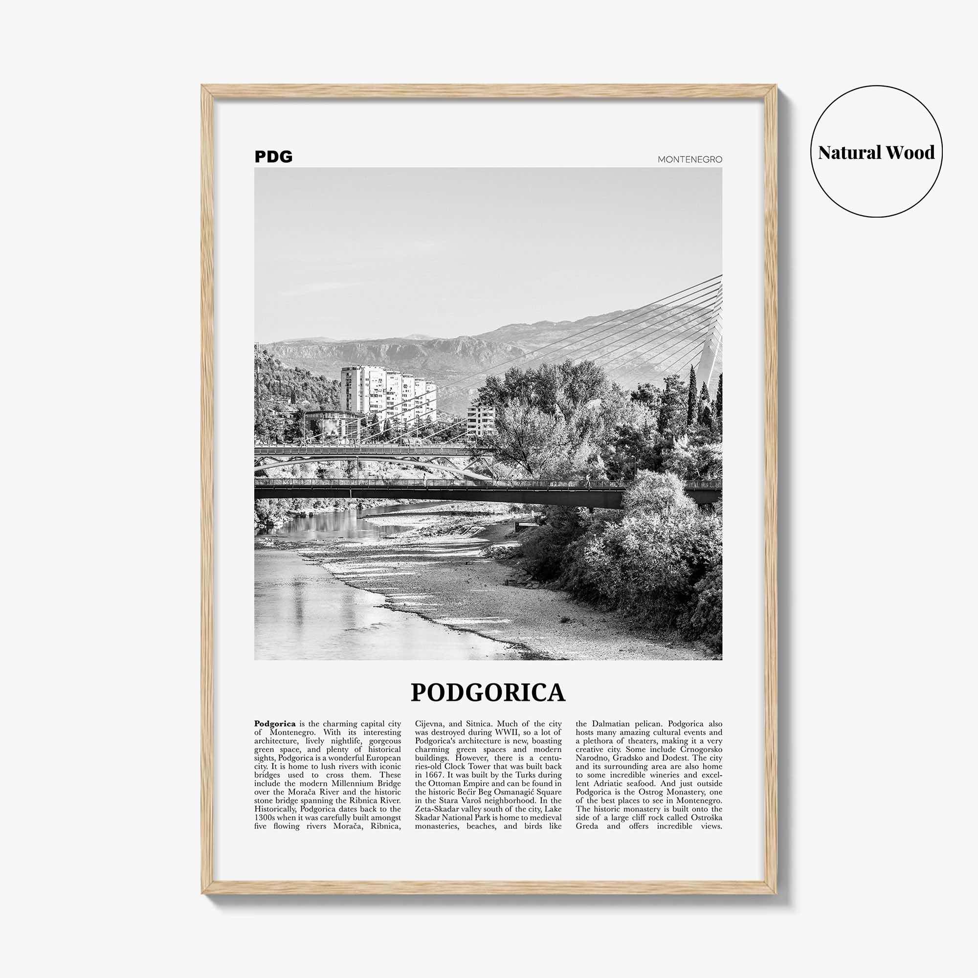Podgorica Print Black and White, Podgorica Wall Art, Podgorica Poster, Podgorica Photo, Podgorica Wall Décor, Podgorica Map, Montenegro
