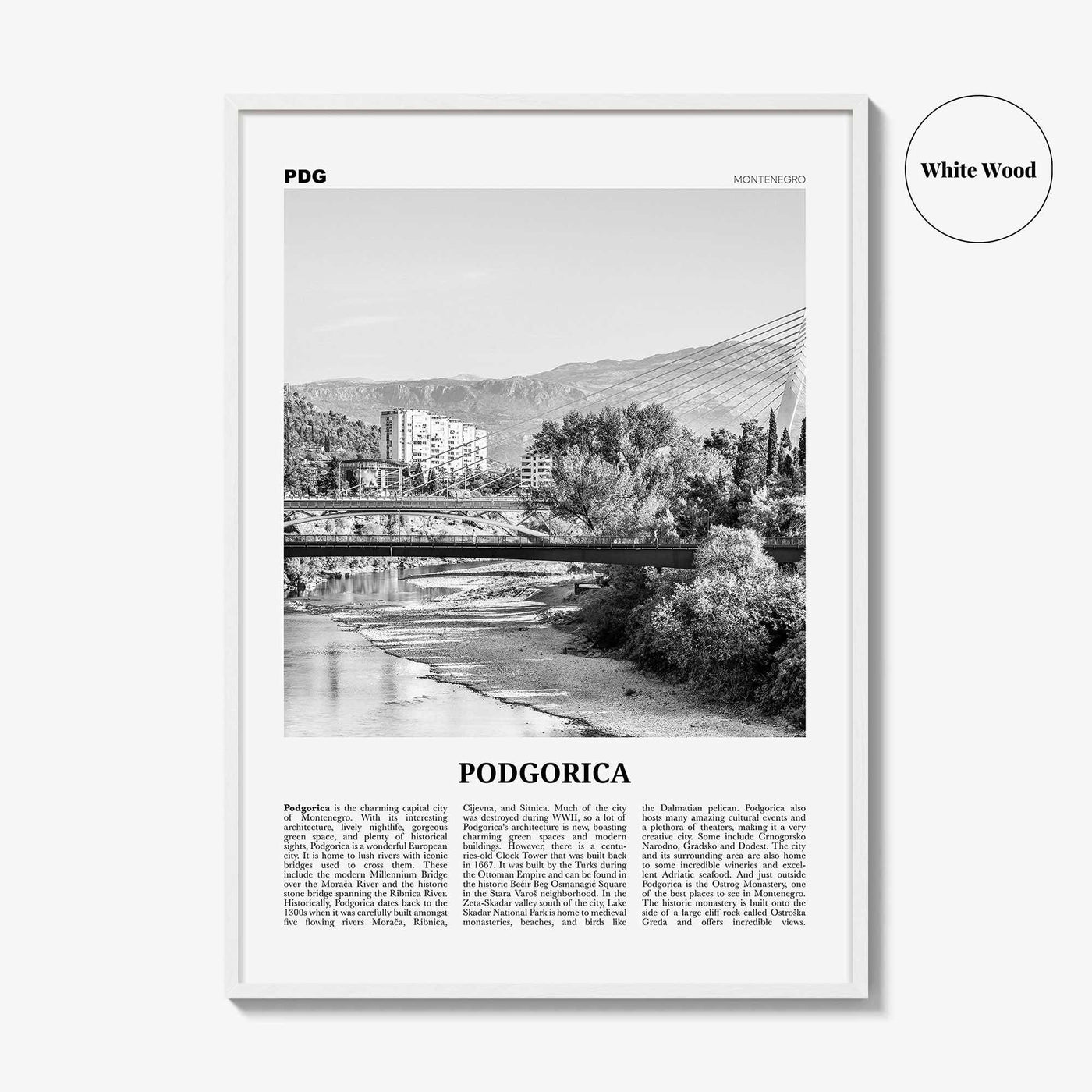 Podgorica Print Black and White, Podgorica Wall Art, Podgorica Poster, Podgorica Photo, Podgorica Wall Décor, Podgorica Map, Montenegro