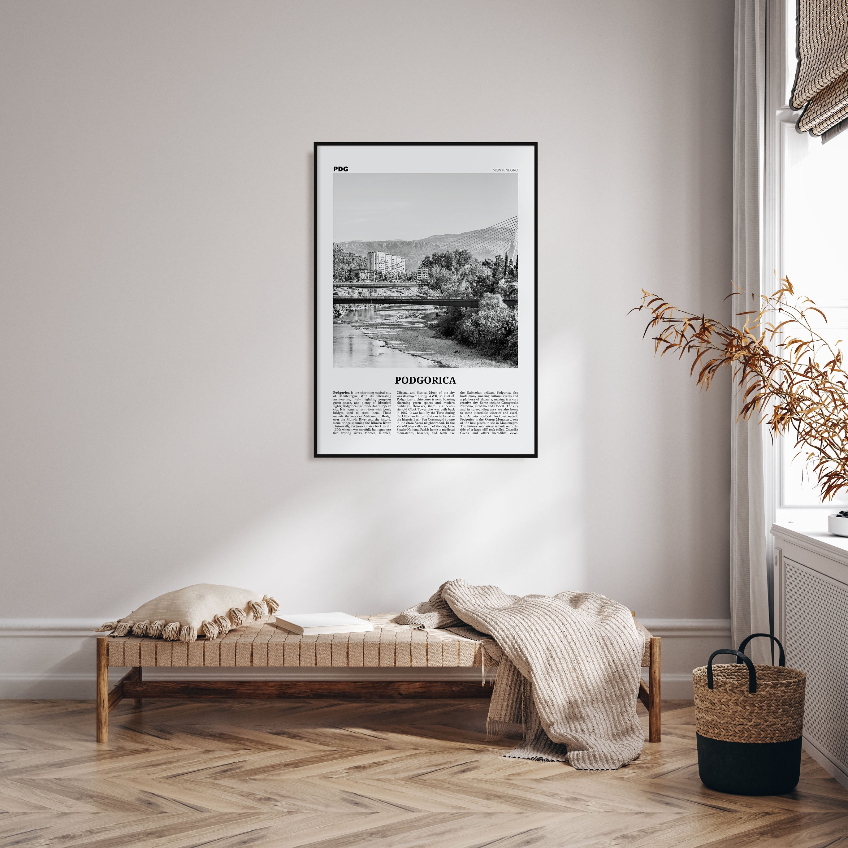 Podgorica Travel B&W Poster
