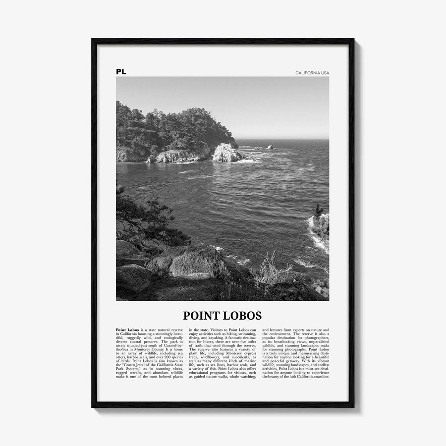 Point Lobos Print Black and White, Point Lobos Wall Art, Point Lobos Poster, Point Lobos Photo, Point Lobos Wall Décor, Point Lobos Map