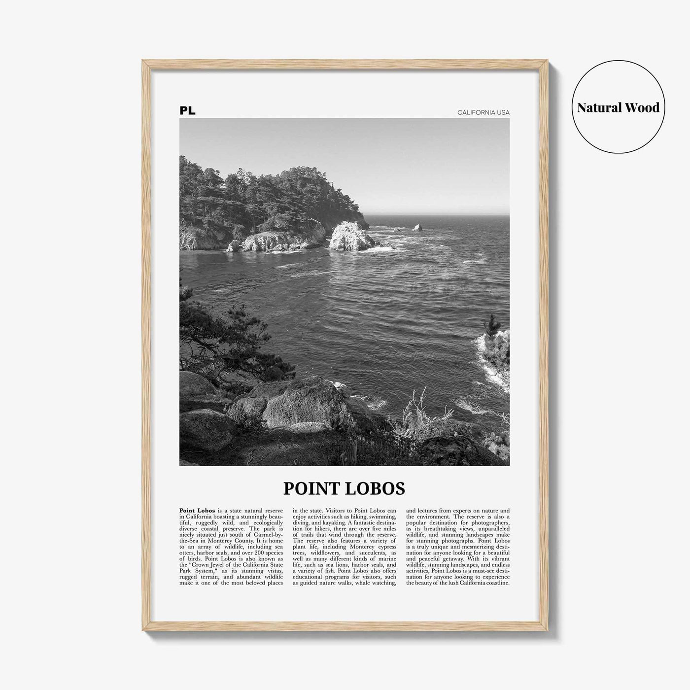 Point Lobos Print Black and White, Point Lobos Wall Art, Point Lobos Poster, Point Lobos Photo, Point Lobos Wall Décor, Point Lobos Map
