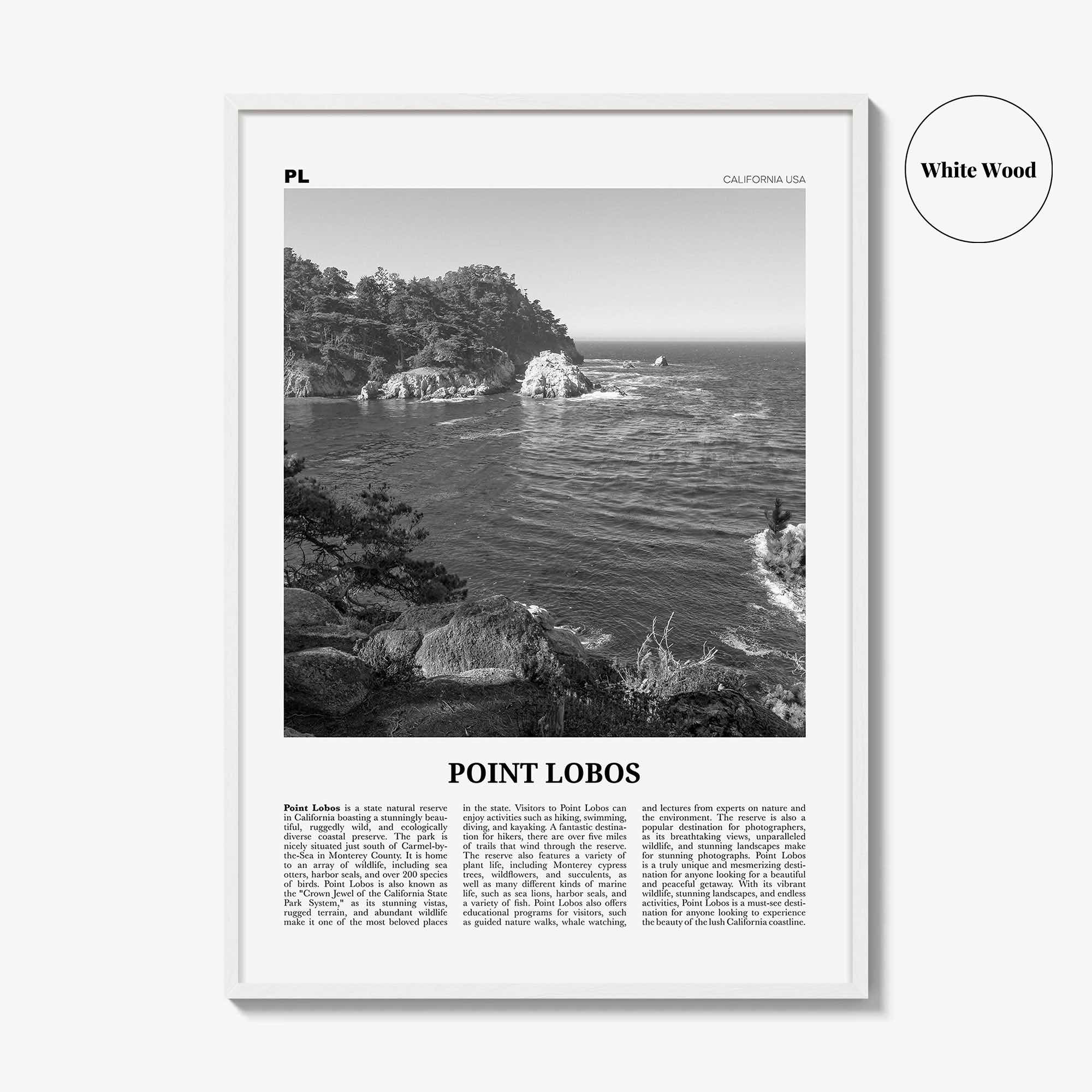 Point Lobos Print Black and White, Point Lobos Wall Art, Point Lobos Poster, Point Lobos Photo, Point Lobos Wall Décor, Point Lobos Map