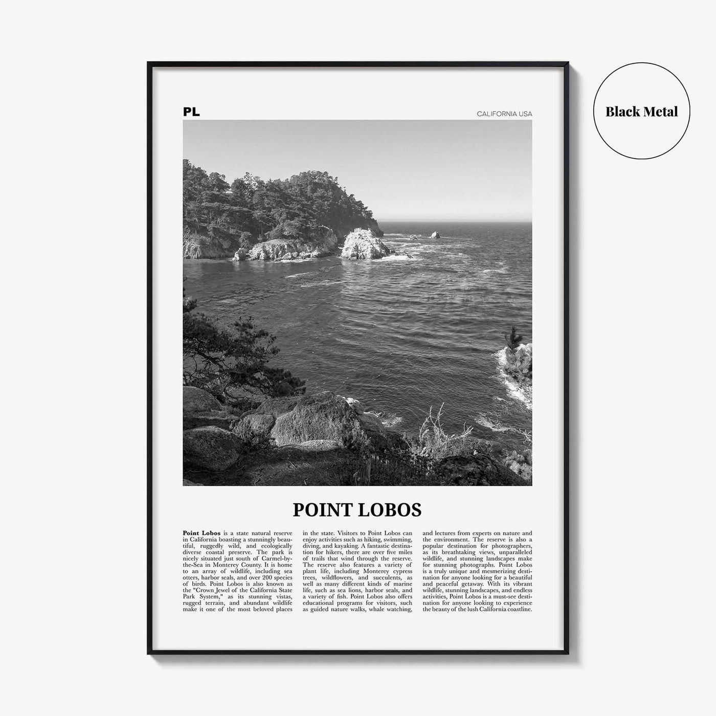 Point Lobos Print Black and White, Point Lobos Wall Art, Point Lobos Poster, Point Lobos Photo, Point Lobos Wall Décor, Point Lobos Map