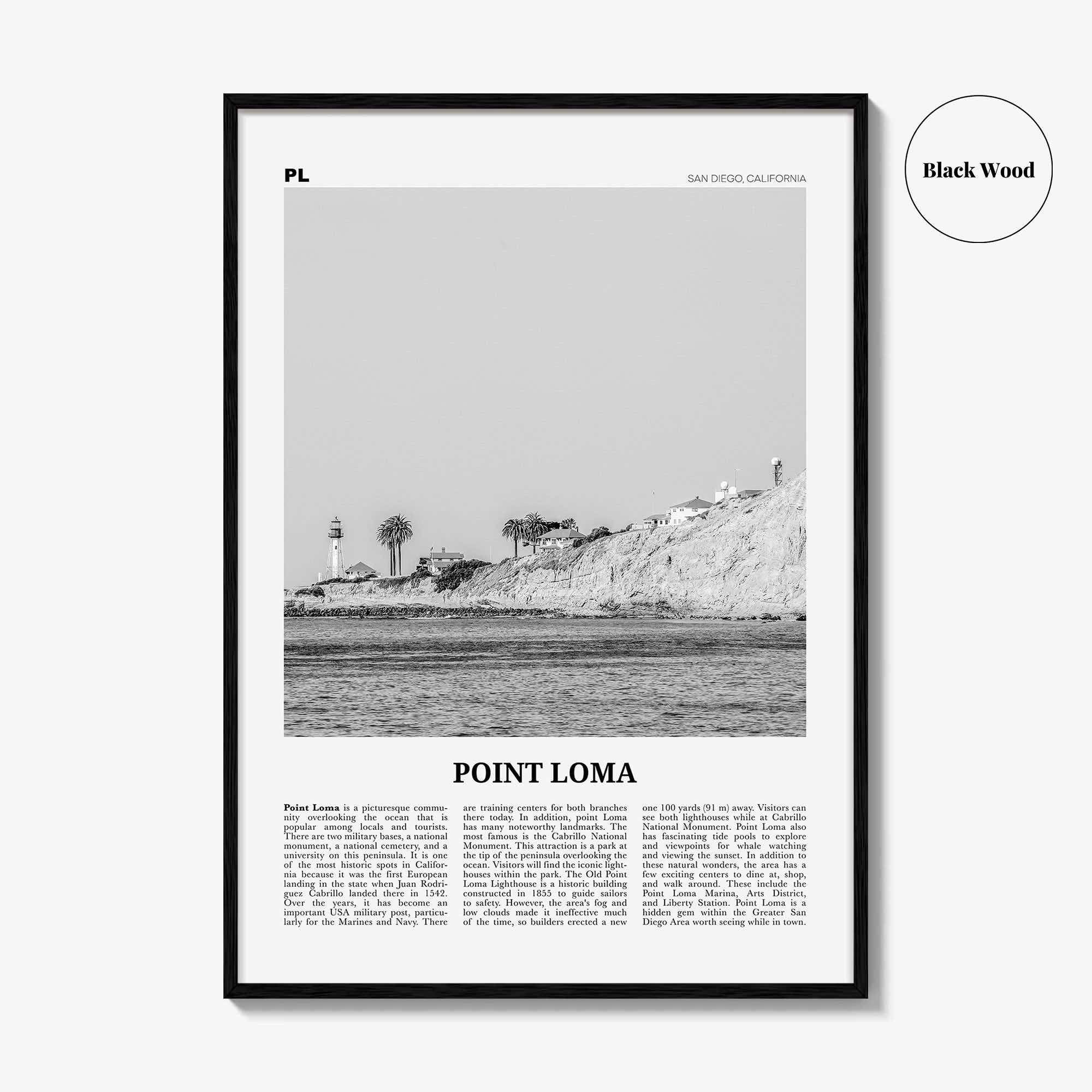 Point Loma Print Black and White, Point Loma Wall Art, Point Loma Poster, Point Loma Photo, Point Loma Map, Point Loma Wall Decor, San Diego