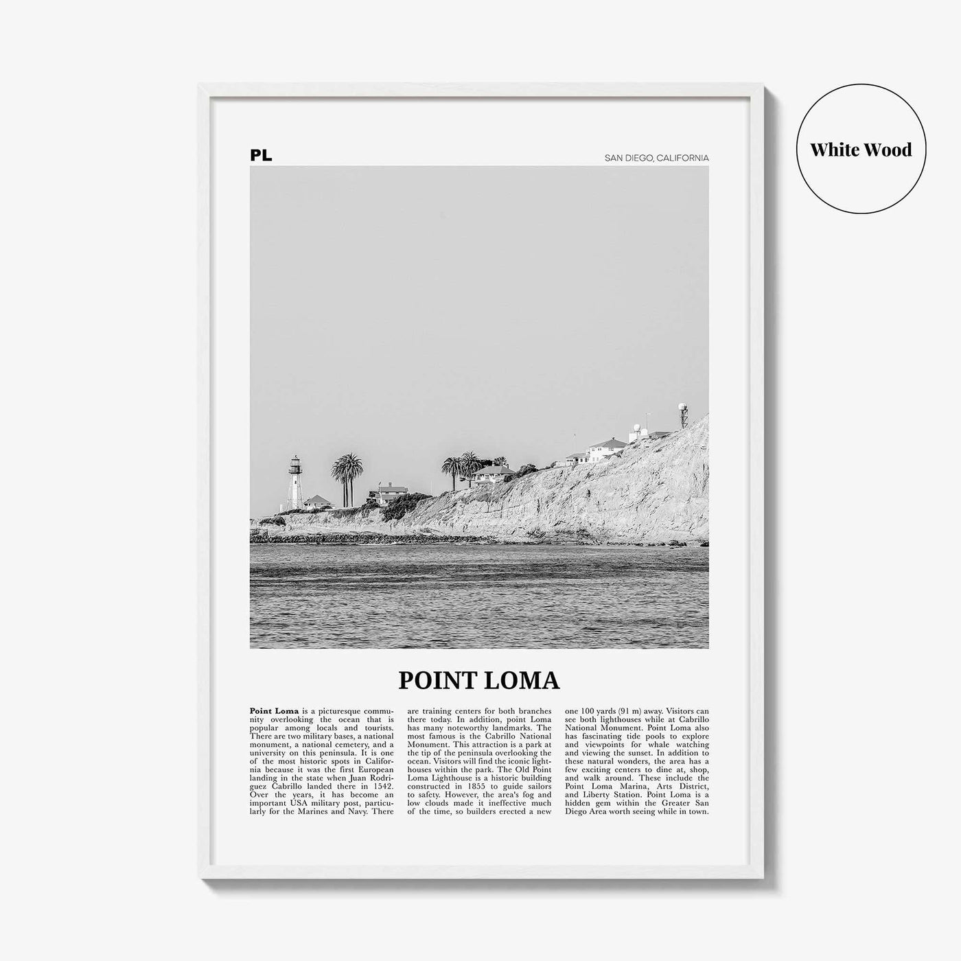 Point Loma Print Black and White, Point Loma Wall Art, Point Loma Poster, Point Loma Photo, Point Loma Map, Point Loma Wall Decor, San Diego