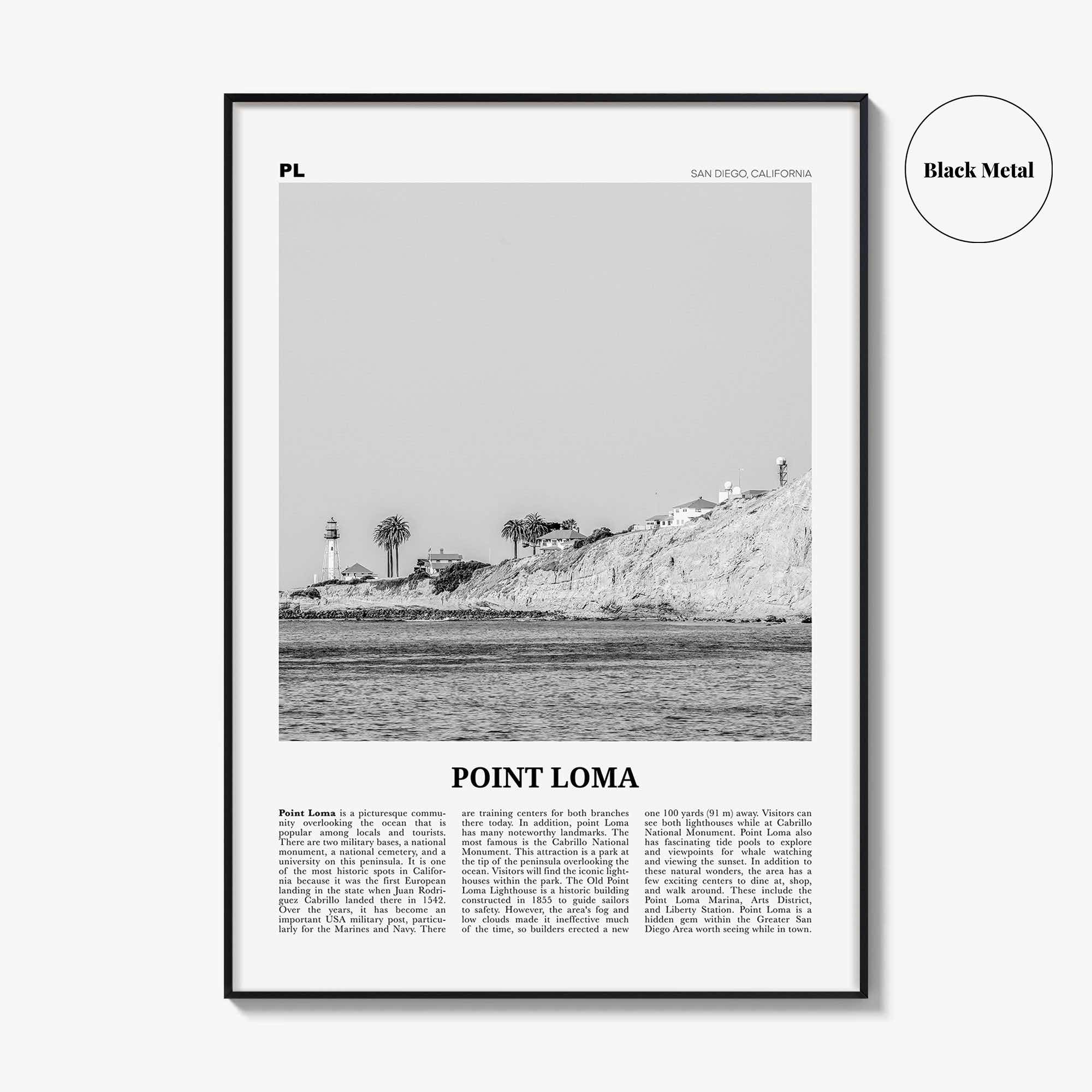 Point Loma Print Black and White, Point Loma Wall Art, Point Loma Poster, Point Loma Photo, Point Loma Map, Point Loma Wall Decor, San Diego