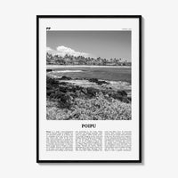 Poipu Print Black and White, Poipu Wall Art, Poipu Poster, Poipu Photo, Poipu Wall Décor, Poipu Map, Hawaii, USA