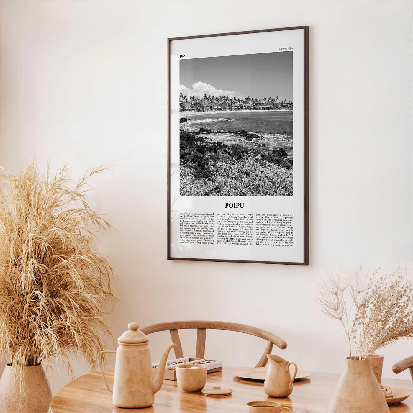 Poipu Print Black and White, Poipu Wall Art, Poipu Poster, Poipu Photo, Poipu Wall Décor, Poipu Map, Hawaii, USA