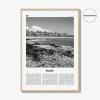 Poipu Print Black and White, Poipu Wall Art, Poipu Poster, Poipu Photo, Poipu Wall Décor, Poipu Map, Hawaii, USA