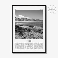 Poipu Print Black and White, Poipu Wall Art, Poipu Poster, Poipu Photo, Poipu Wall Décor, Poipu Map, Hawaii, USA
