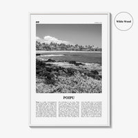 Poipu Print Black and White, Poipu Wall Art, Poipu Poster, Poipu Photo, Poipu Wall Décor, Poipu Map, Hawaii, USA