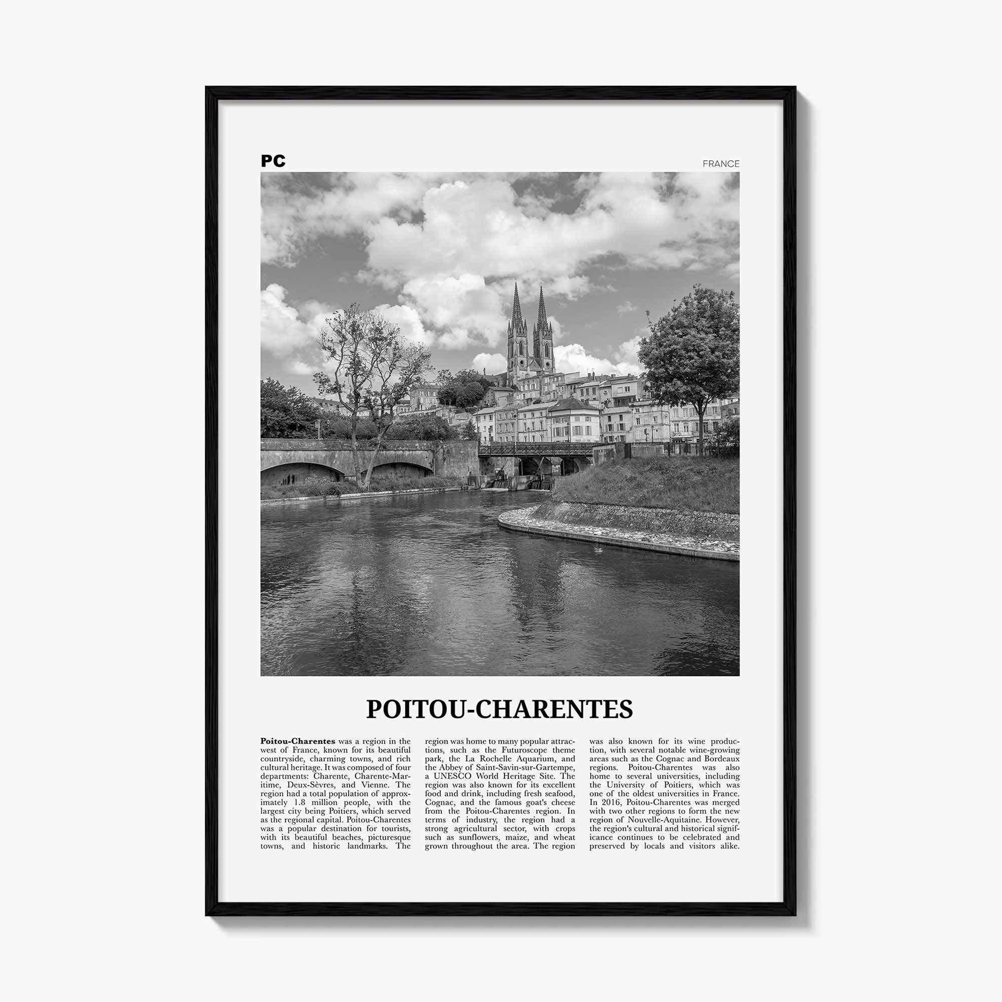 Poitou Charentes Print Black and White, Poitou-Charentes Art, Poitou-Charentes Poster, Poitou-Charentes Photo, Décor, Poitou-Charentes Map