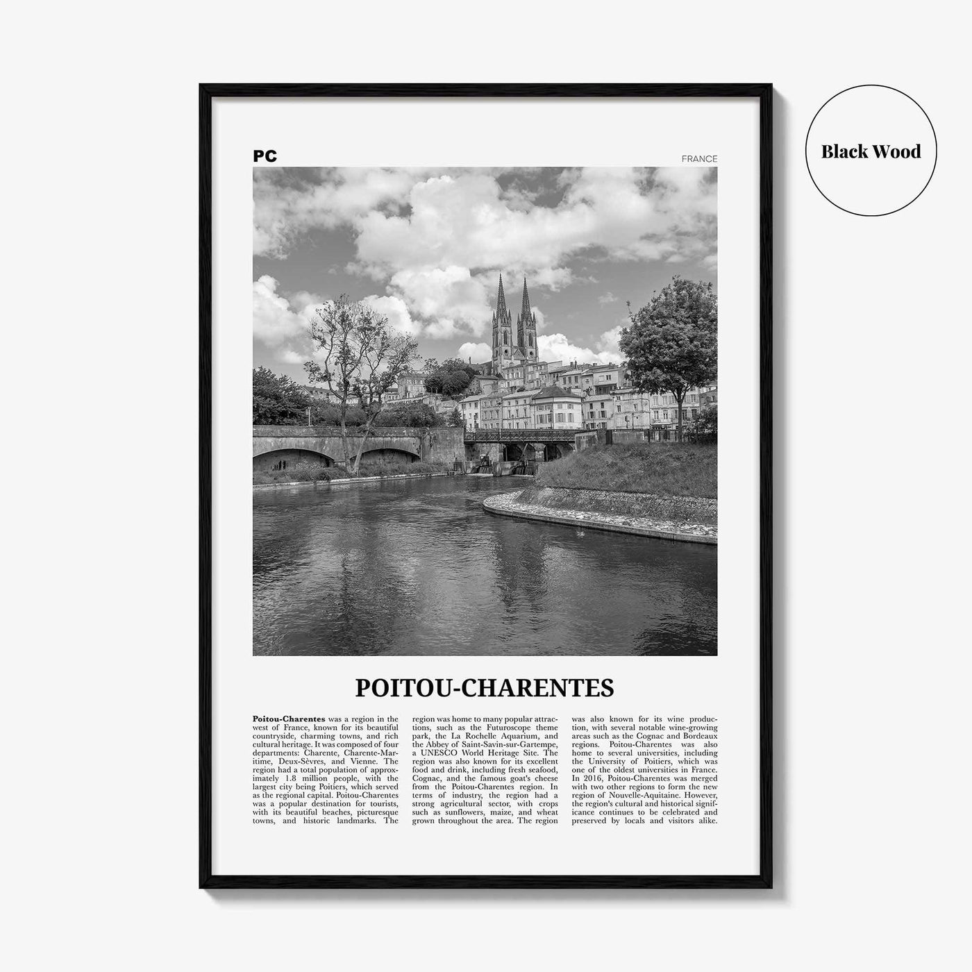 Poitou Charentes Print Black and White, Poitou-Charentes Art, Poitou-Charentes Poster, Poitou-Charentes Photo, Décor, Poitou-Charentes Map
