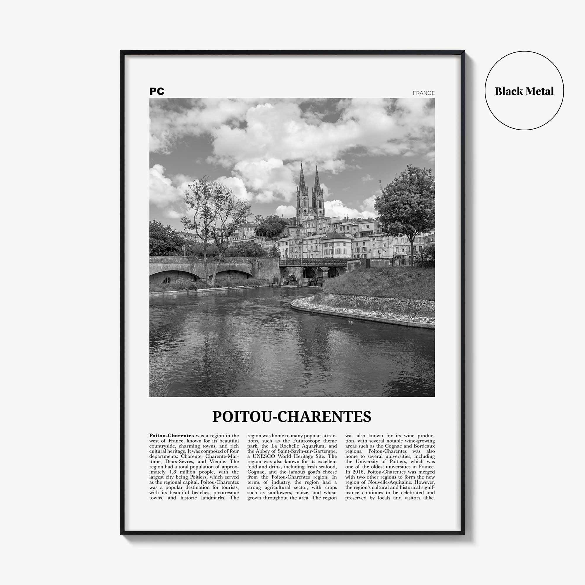 Poitou Charentes Print Black and White, Poitou-Charentes Art, Poitou-Charentes Poster, Poitou-Charentes Photo, Décor, Poitou-Charentes Map