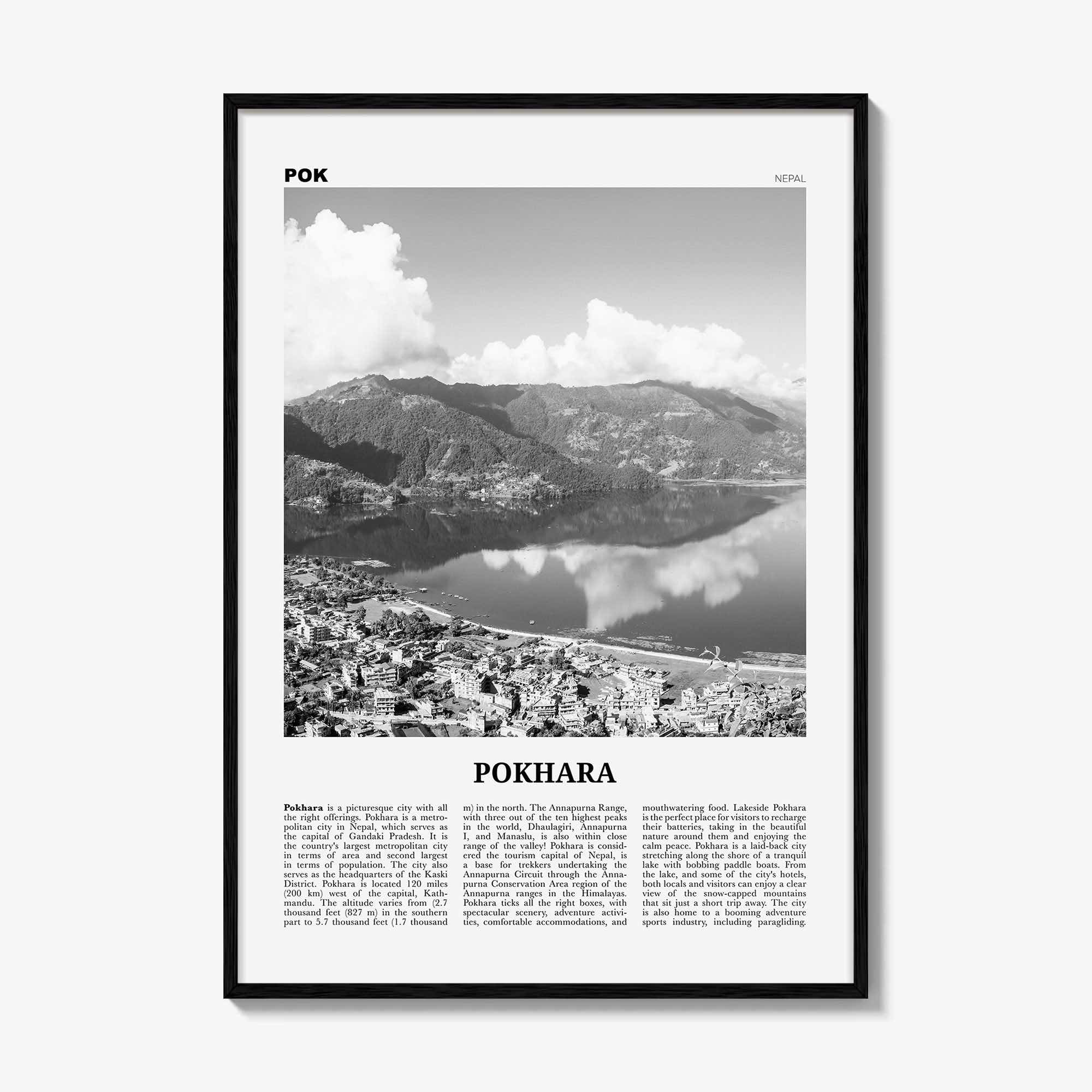Pokhara Print Black and White, Pokhara Wall Art, Pokhara Poster, Pokhara Photo, Pokhara Wall Decor, Nepal, Gandaki Pradesh, Asia