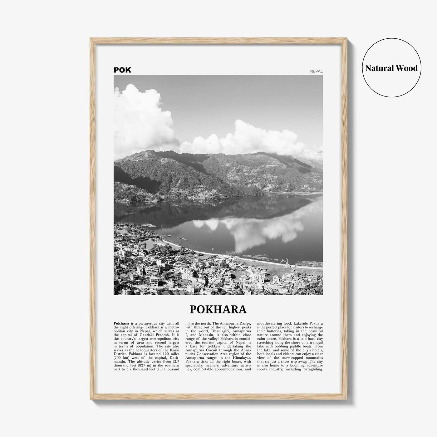 Pokhara Print Black and White, Pokhara Wall Art, Pokhara Poster, Pokhara Photo, Pokhara Wall Decor, Nepal, Gandaki Pradesh, Asia